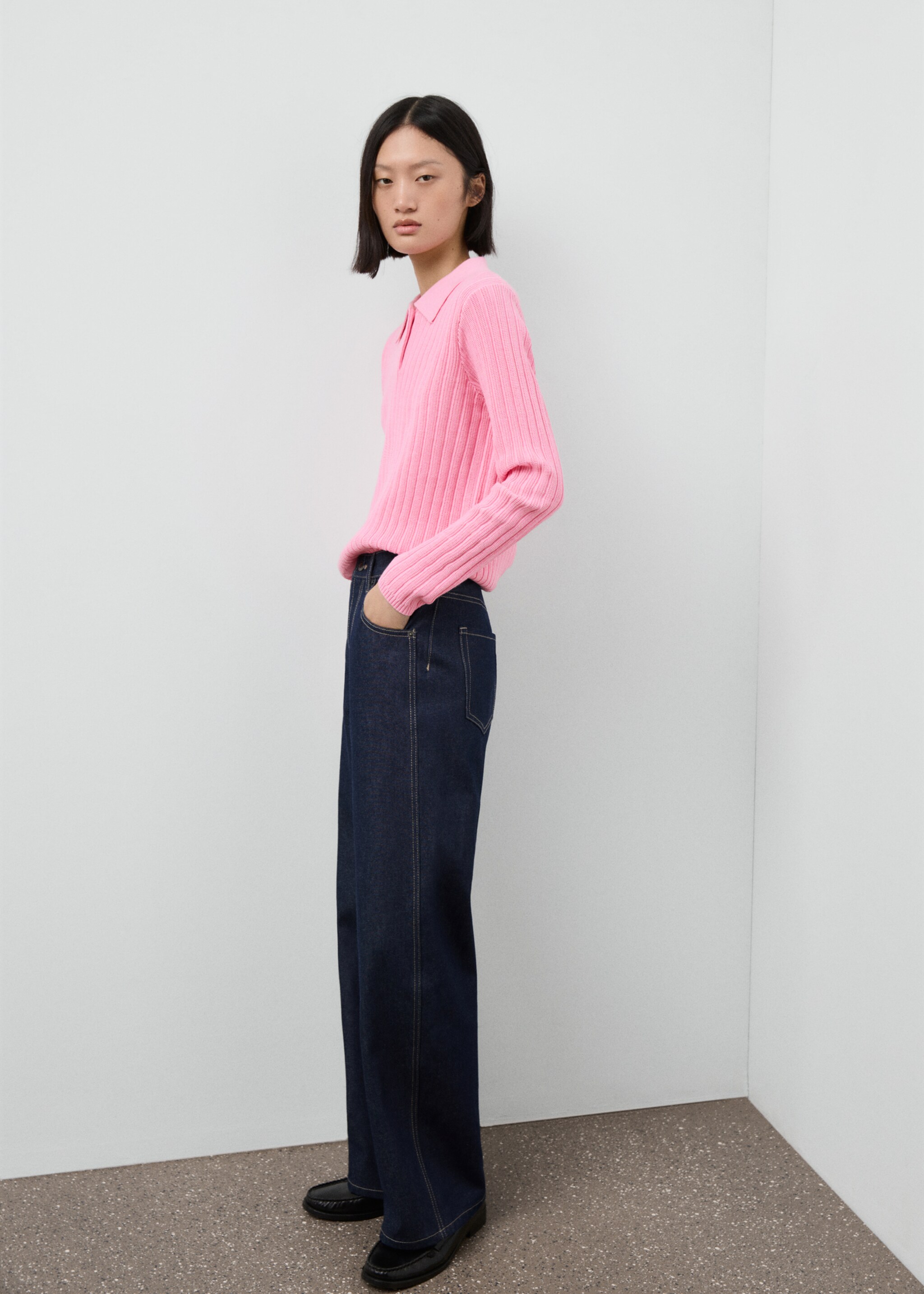 Polo-neck ribbed sweater - General plane, Pink. Ref: 17005834-00.