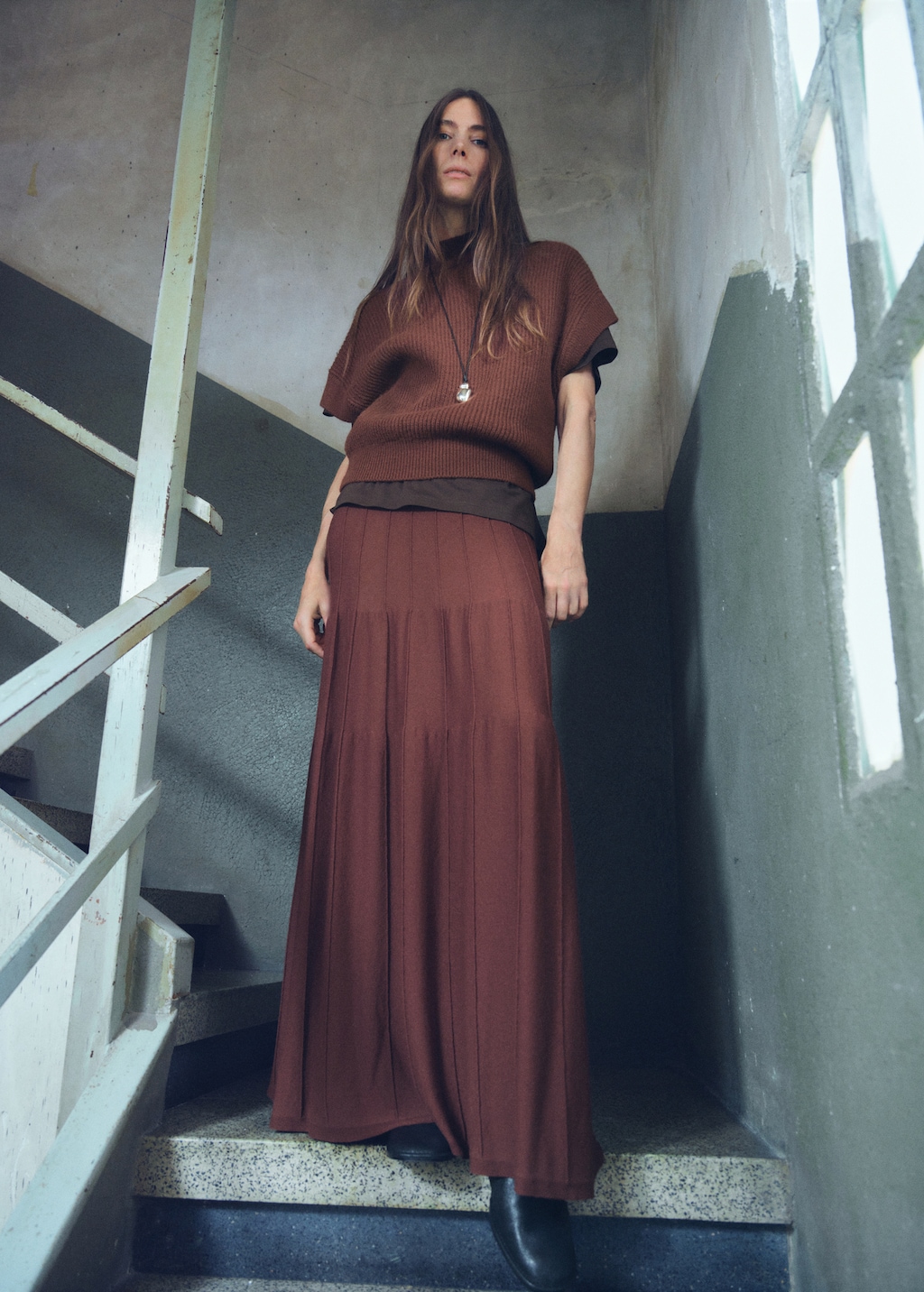 Perkins-neck short-sleeved sweater