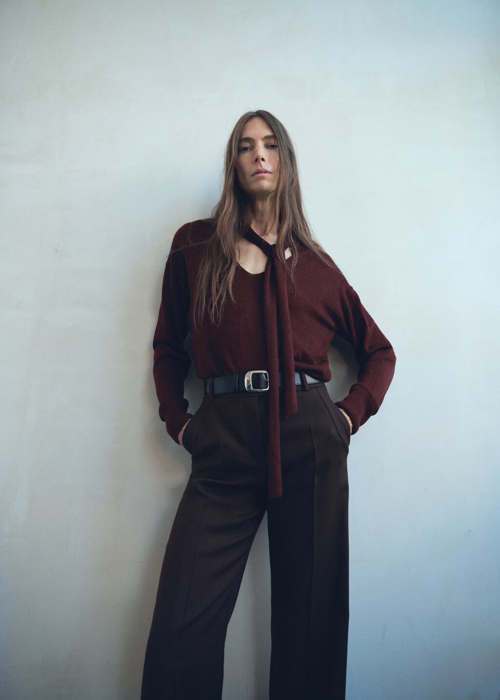 Mango V-neck sweater with scarf