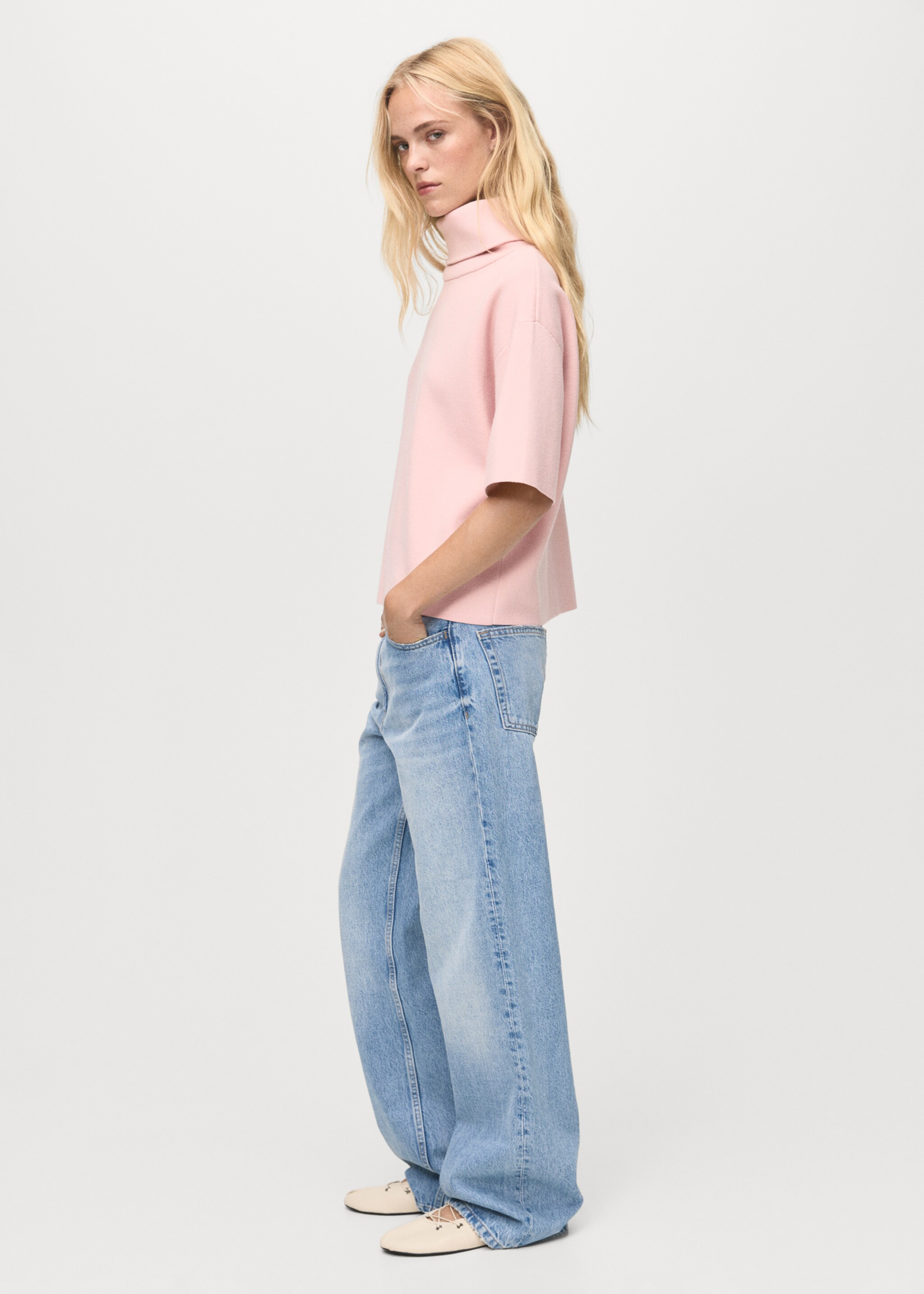 Short-sleeved turtleneck sweater - General plane, Pink. Ref: 17005852-00.