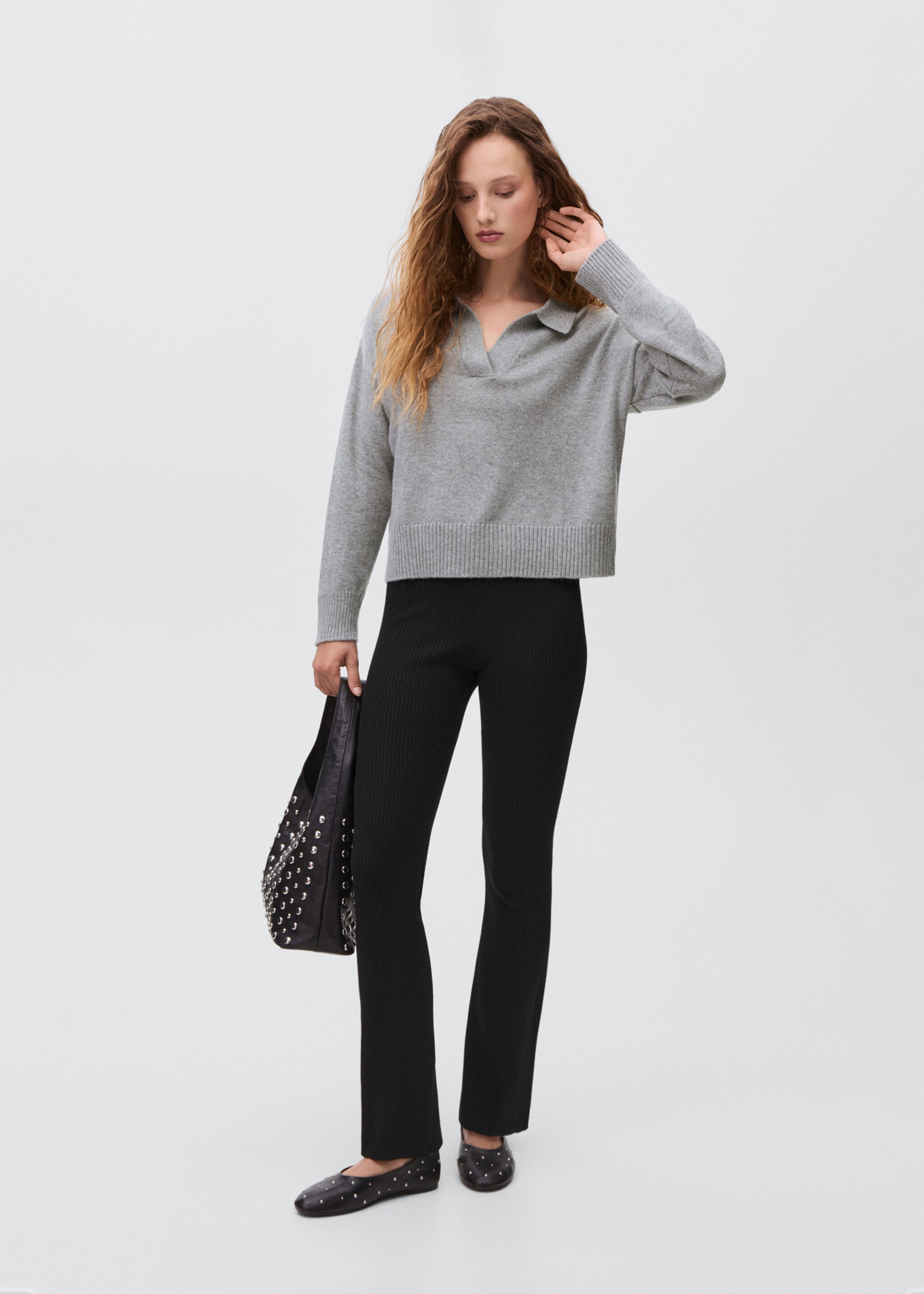 Knitted polo-neck sweater - General plane, Light Heather Grey. Ref: 17005856-00.