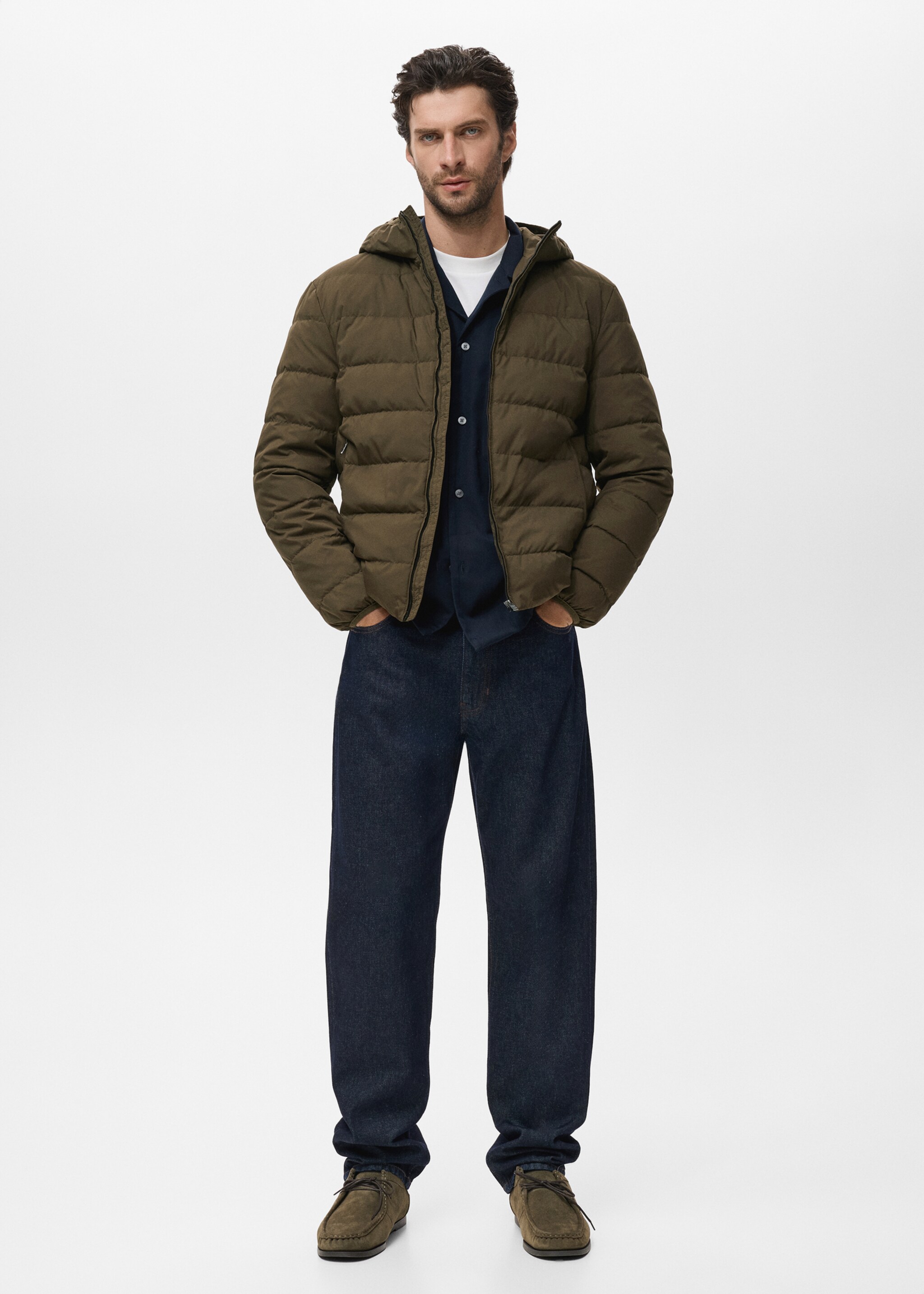 Quilted jacket with down and feather filling - General plane, Olive Green. Ref: 17005974-00.