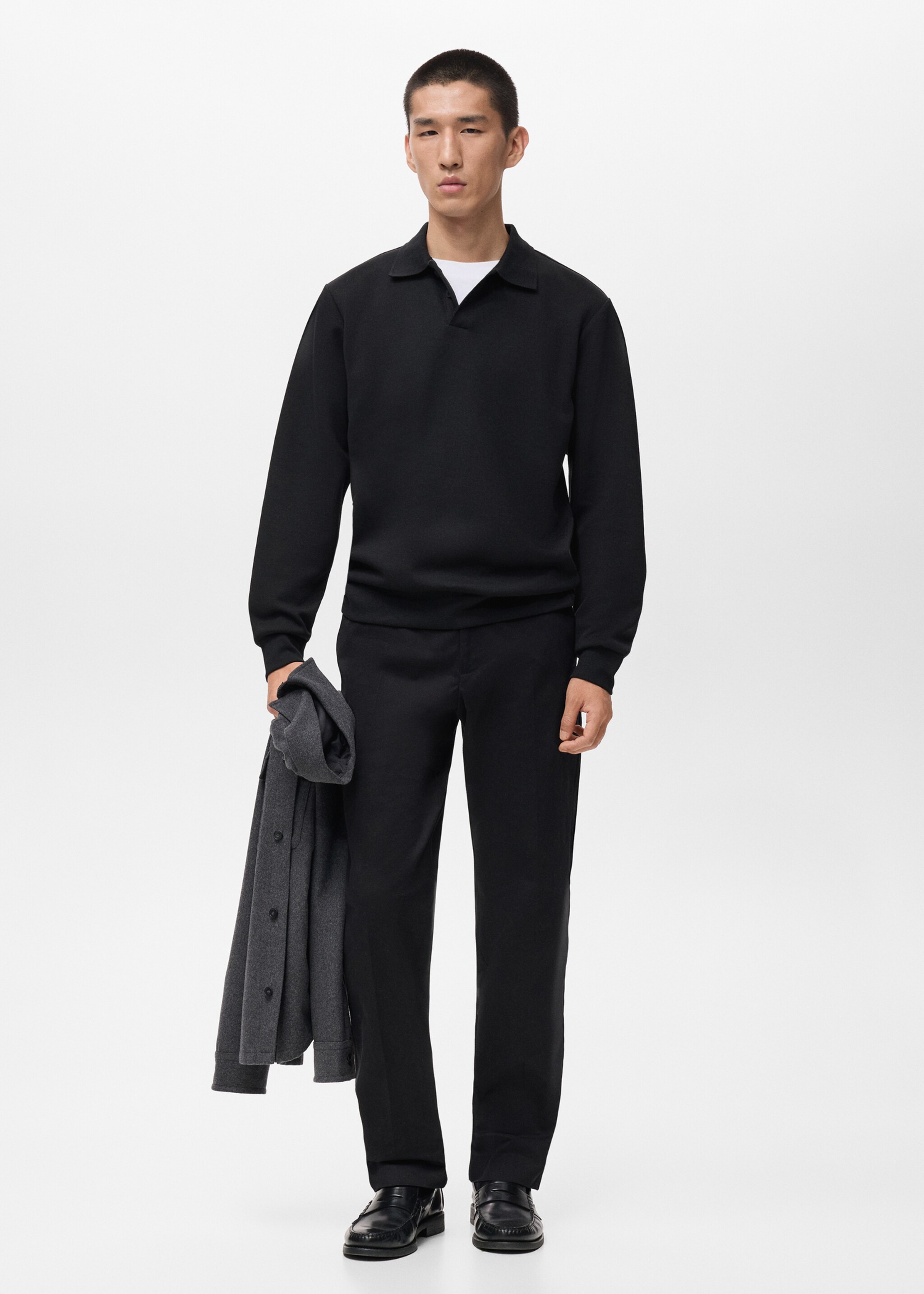 Regular-fit polo sweatshirt - General plane, Black. Ref: 17005984-00.