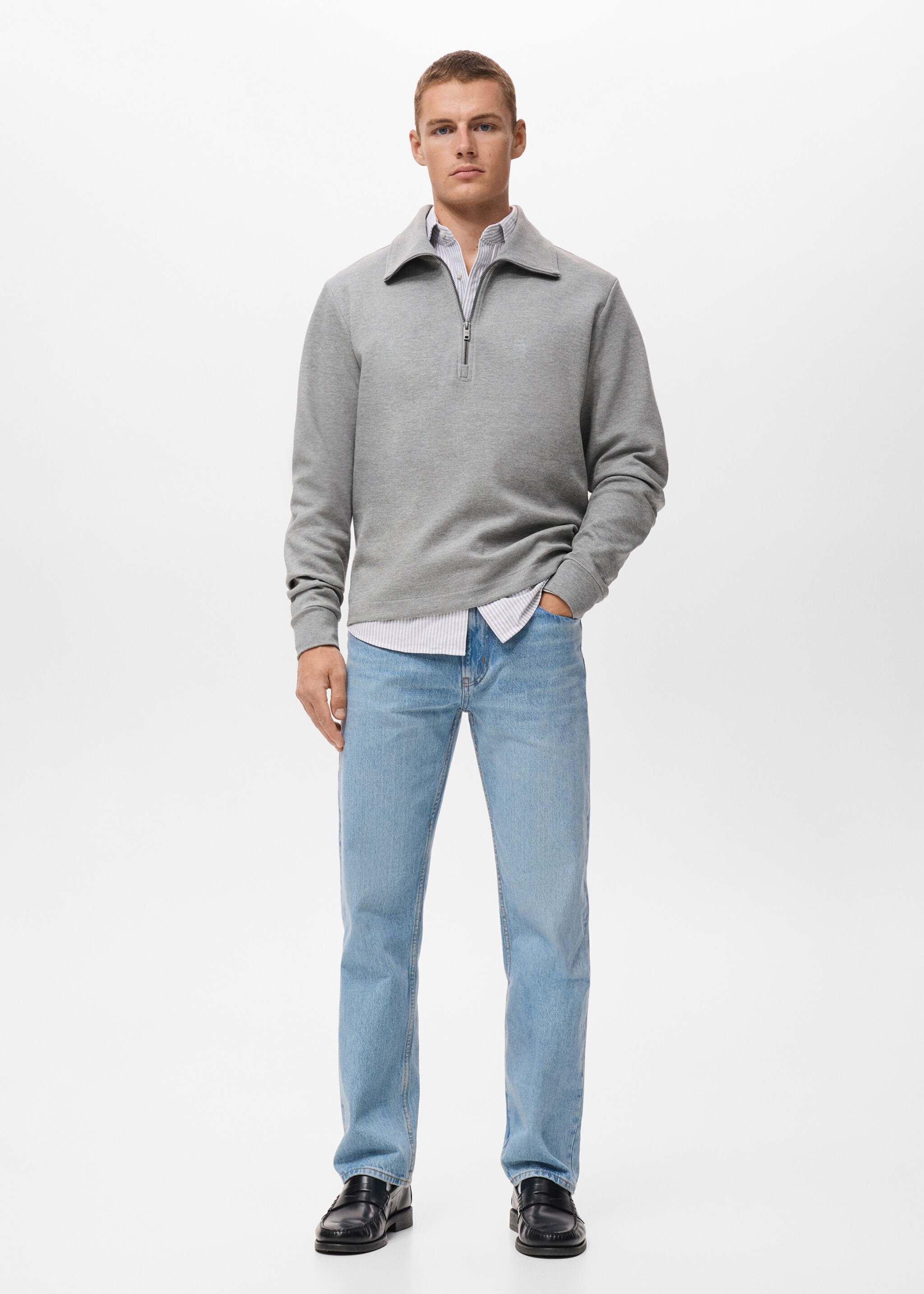 Sudadera algodón cuello cremallera - Plano general, Gris medio vigoré. Ref: 17005985-00.