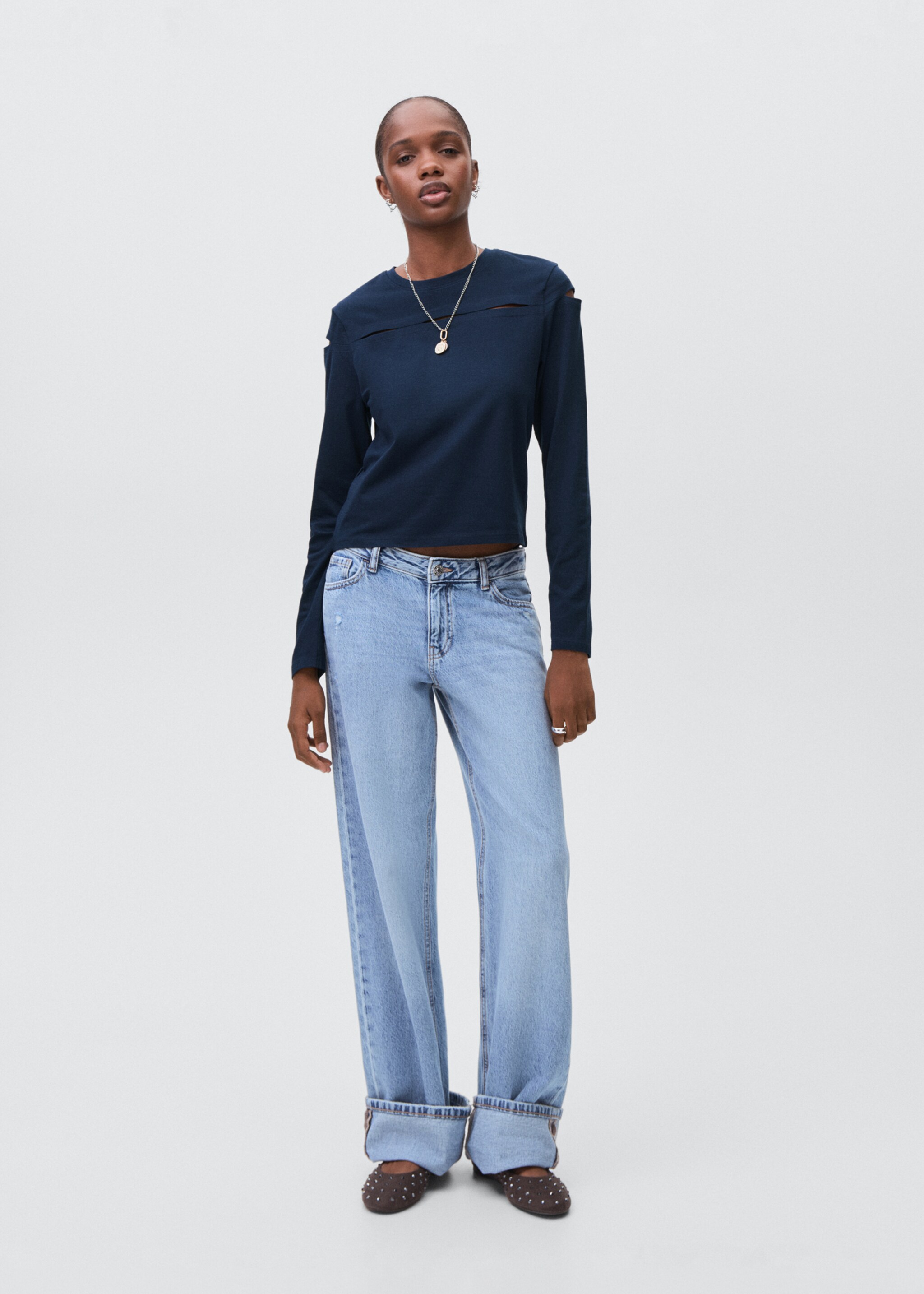 Cotton t-shirt with cut-out - General plane, Navy. Ref: 17006349-00.