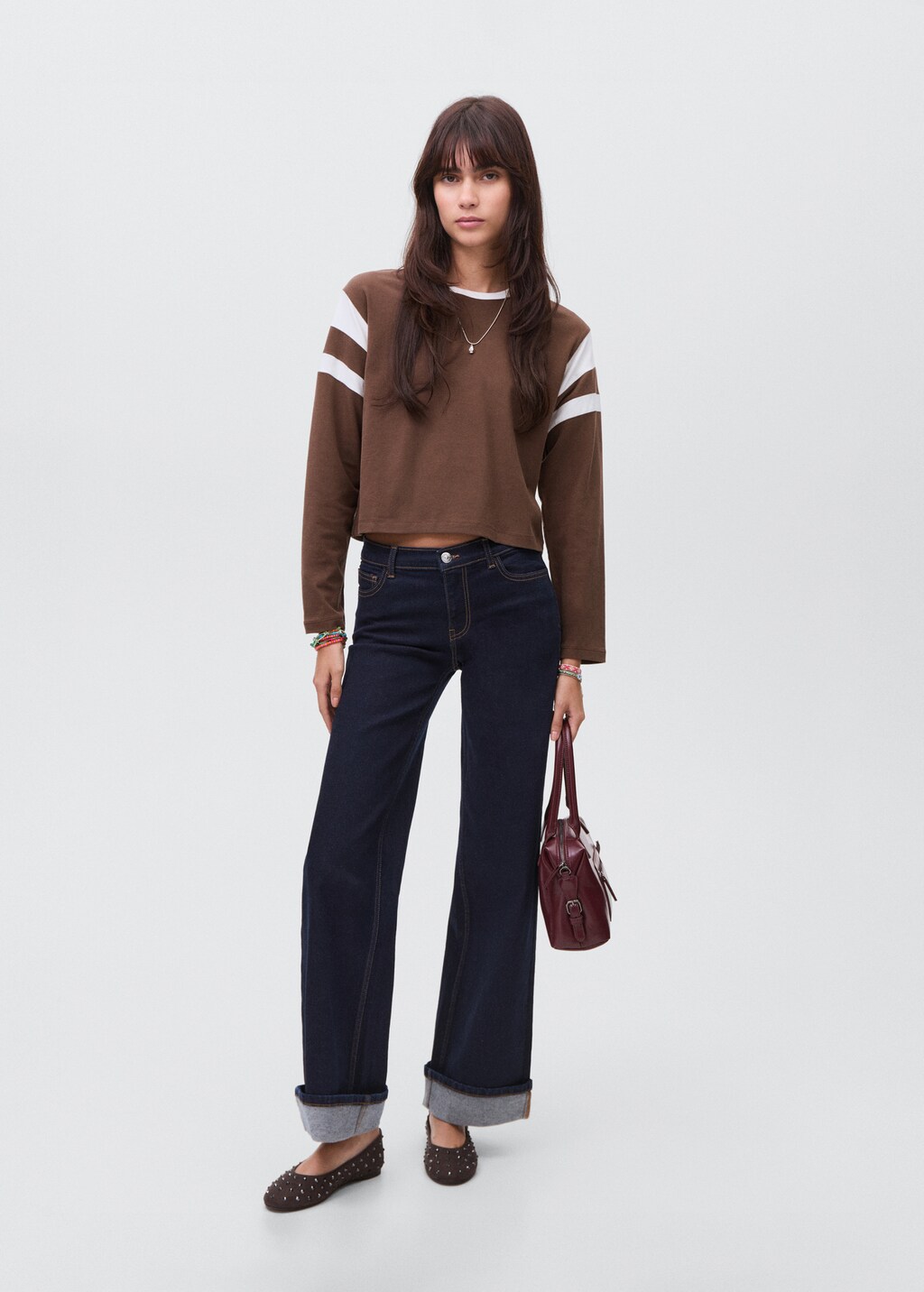 Contrasting collar cotton t-shirt