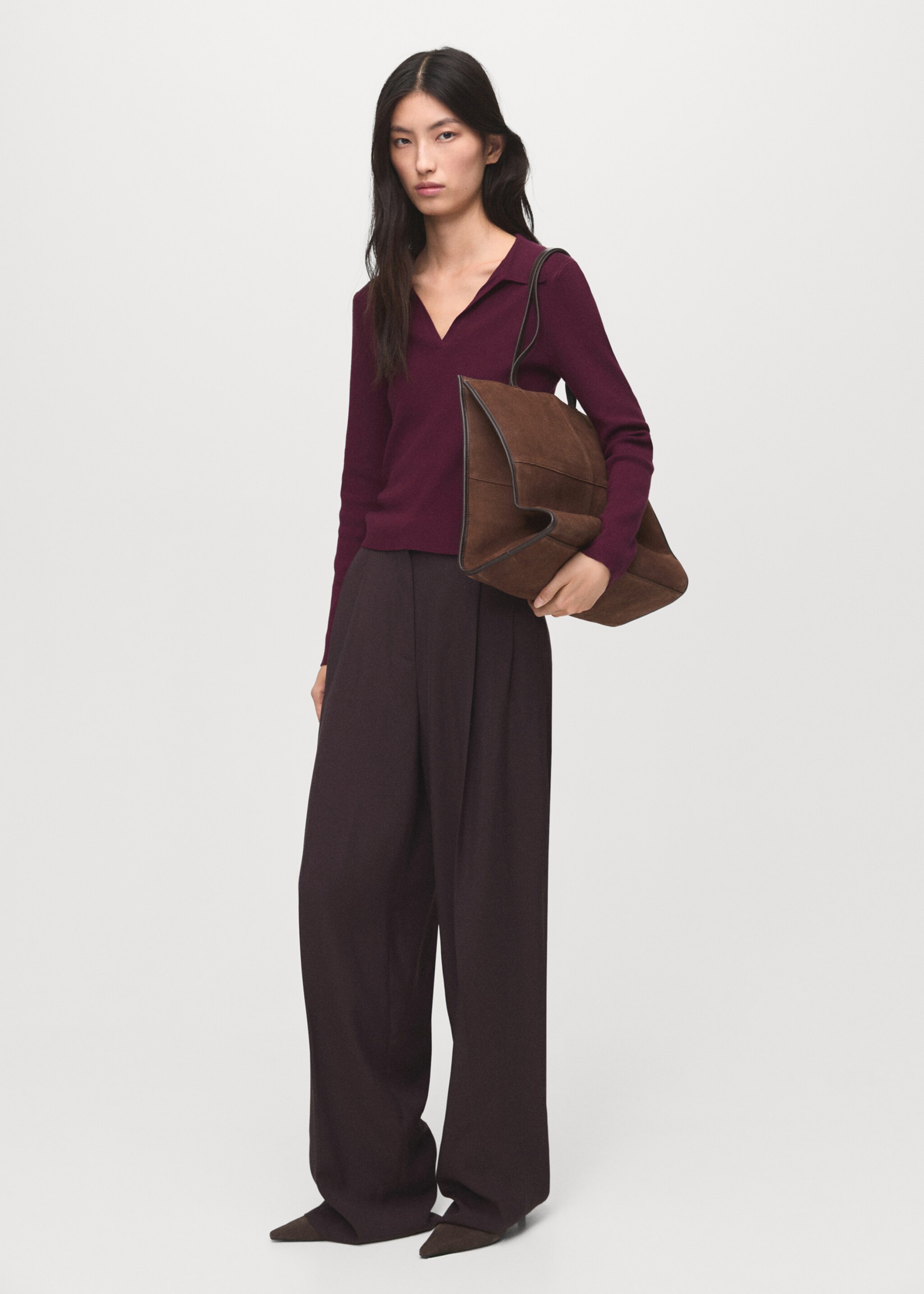 Long-sleeved polo-neck sweater - General plane, Maroon. Ref: 17006363-00.