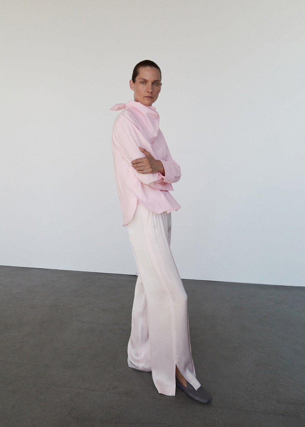 Satin pants with side openings