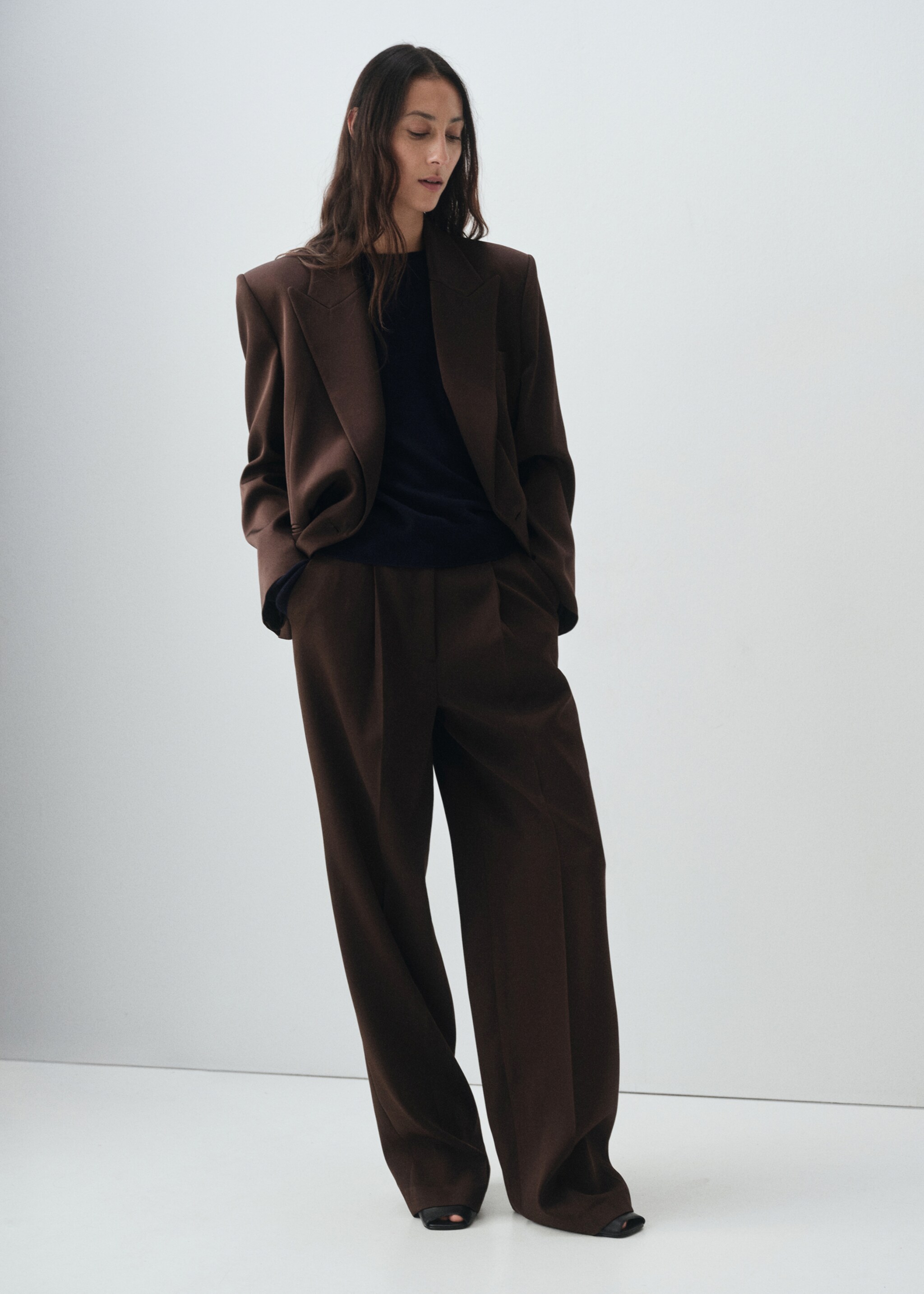 Pleated straight-leg suit trousers - General plane, Chocolate. Ref: 17006367-00.
