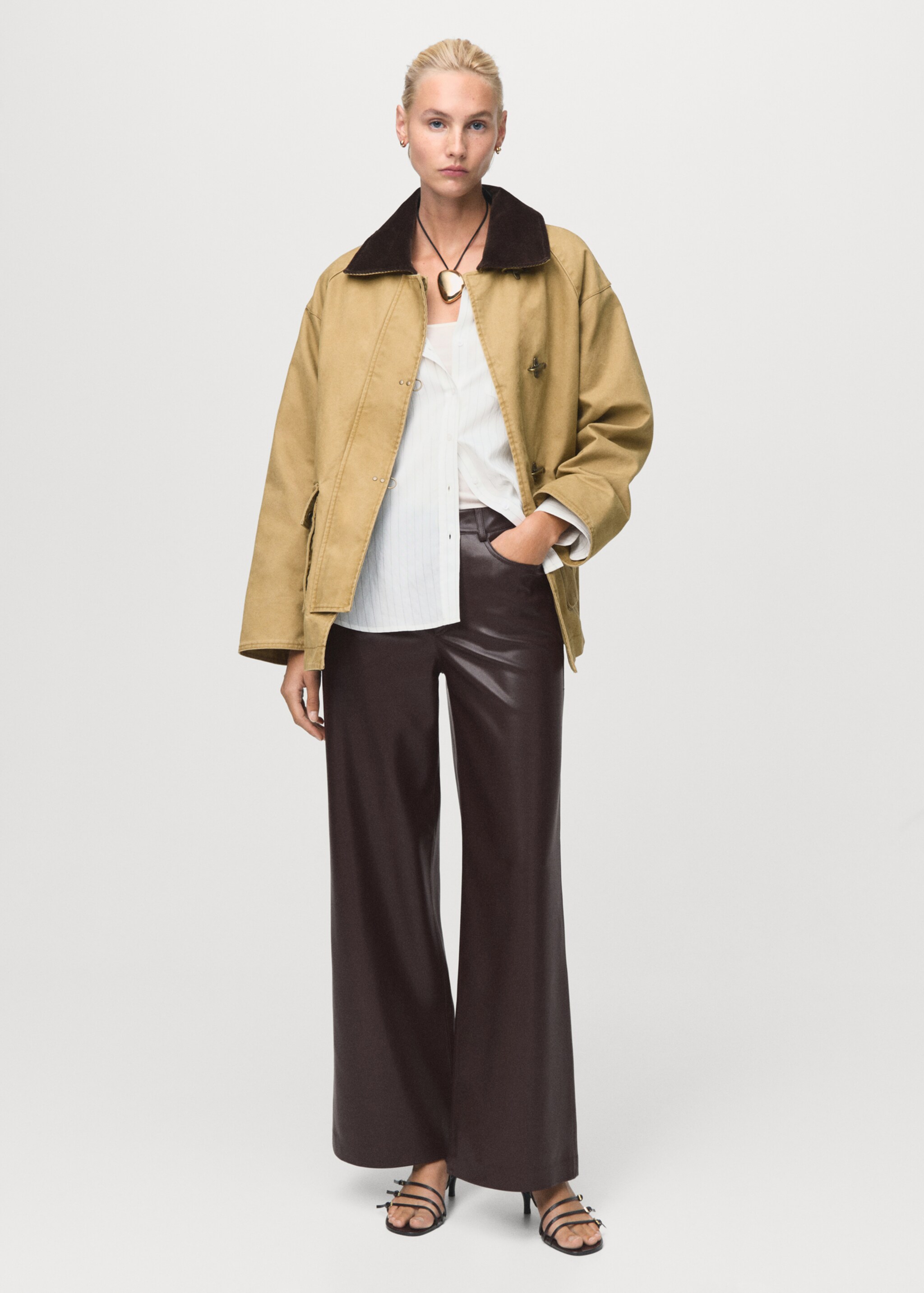 Leather-effect straight trousers - General plane, Maroon. Ref: 17006735-00.