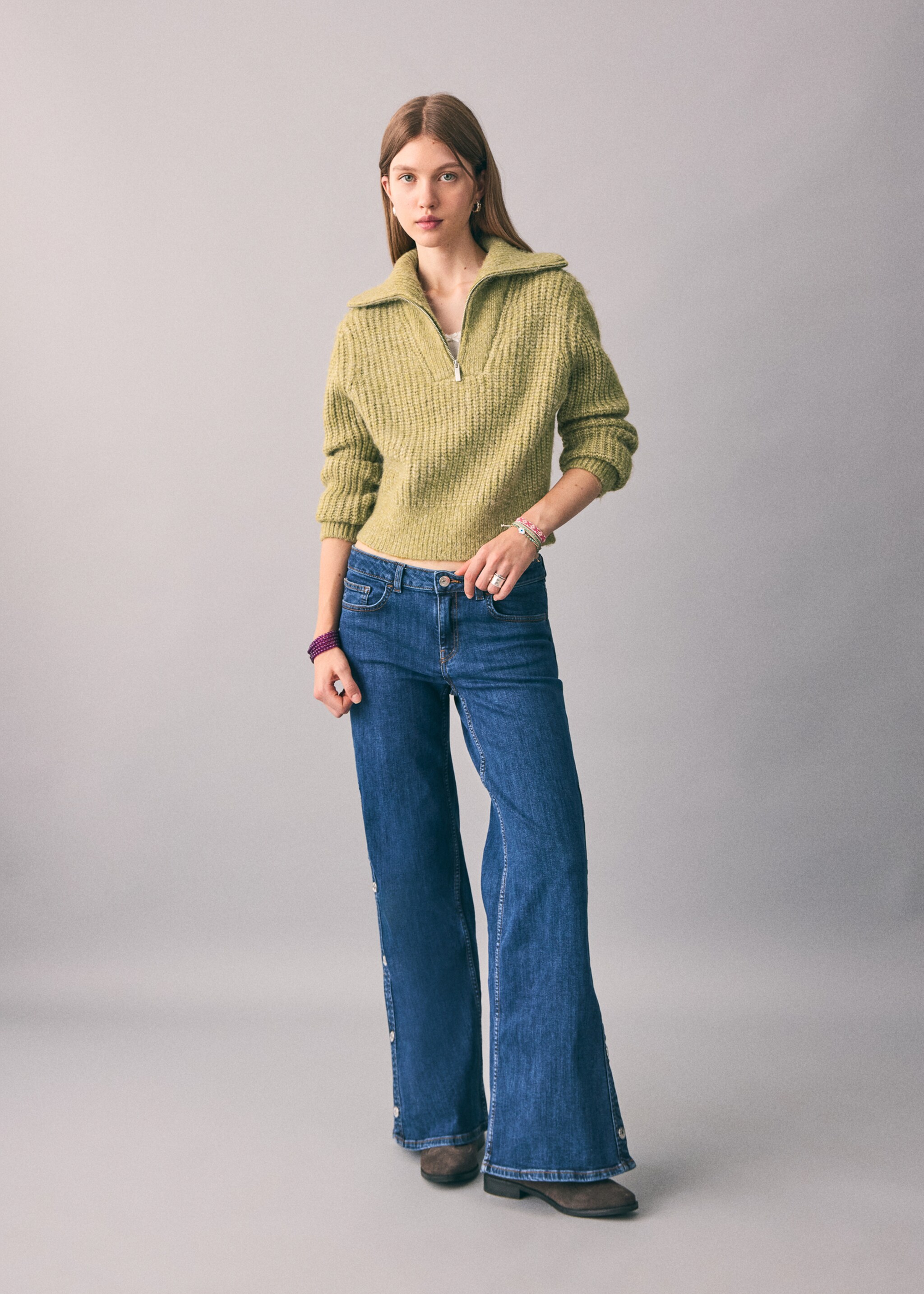 Knitted sweater with perkins neck - General plane, Lime. Ref: 17007130-00.
