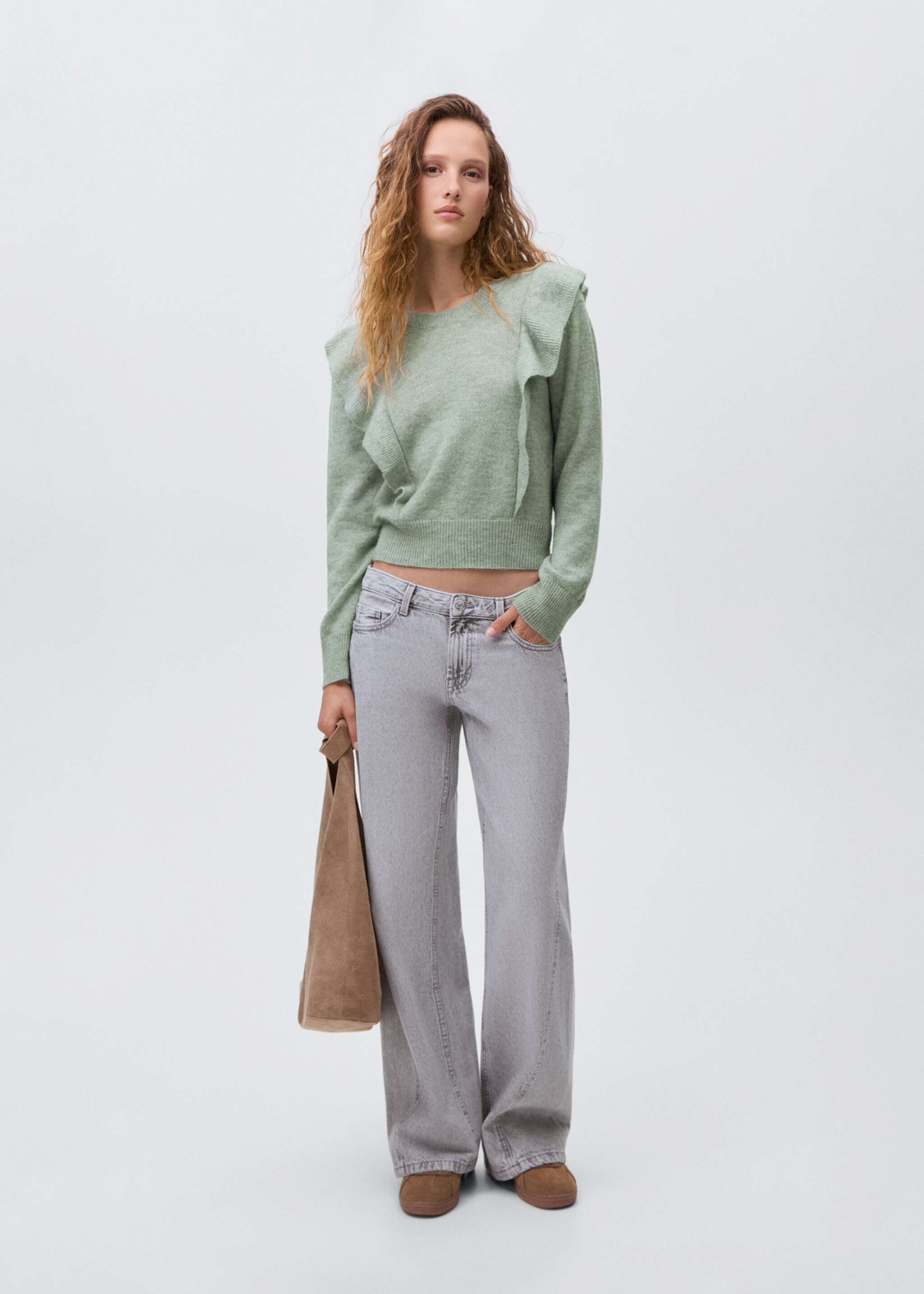 Ruffle knitted sweater - General plane, Green. Ref: 17007131-00.