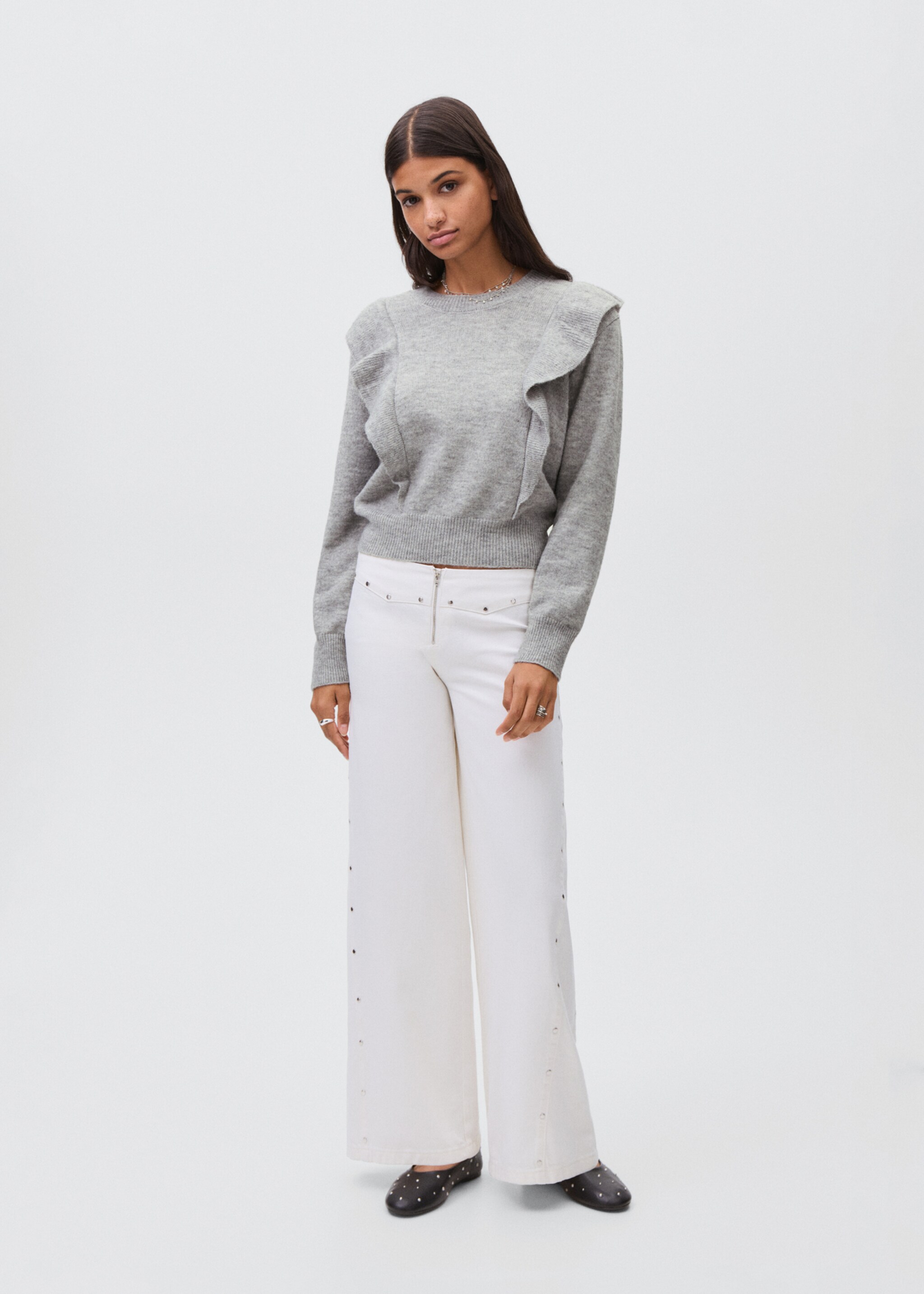 Ruffle knitted sweater - General plane, Medium Heather Grey. Ref: 17007132-00.