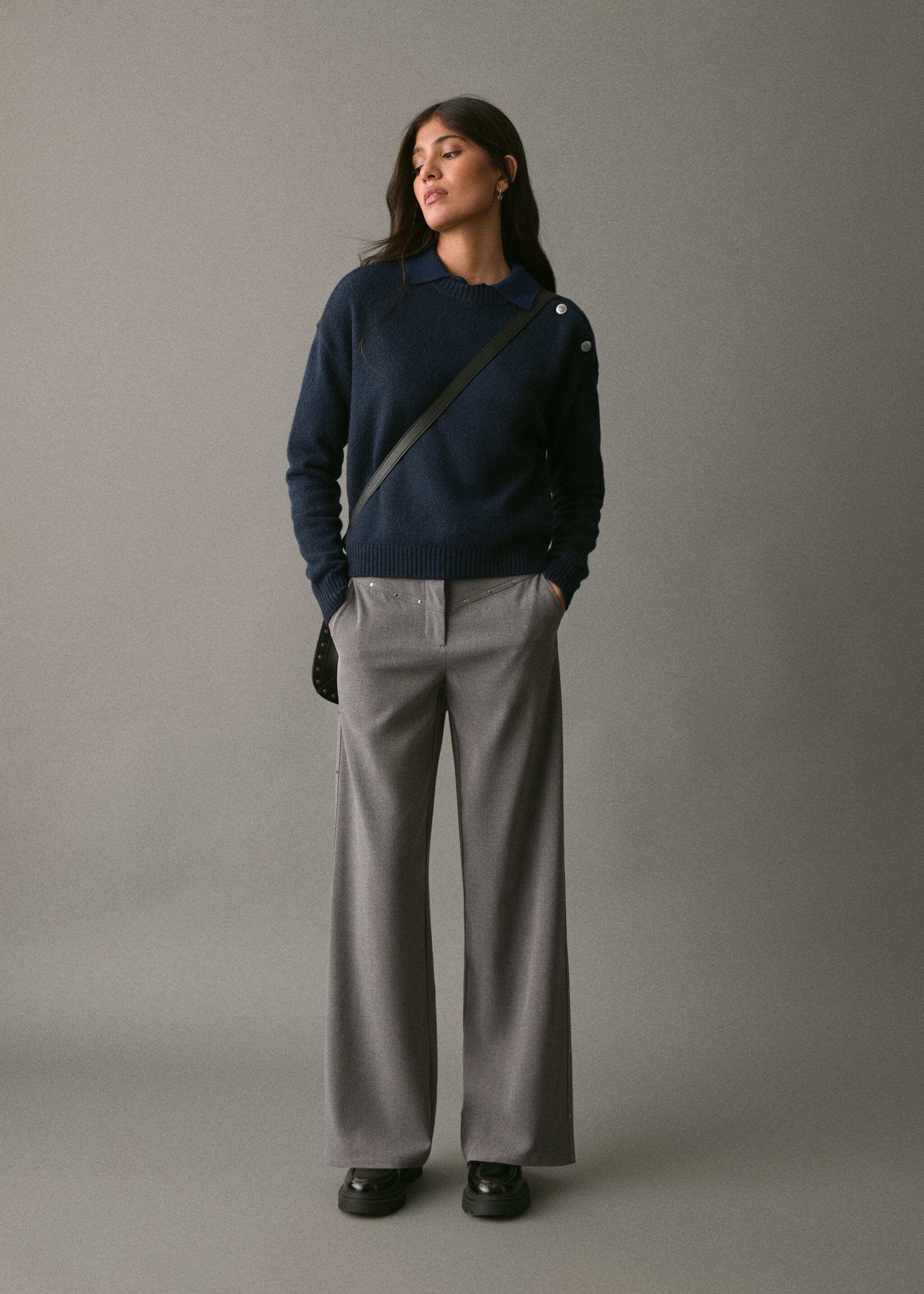 Buttons detail knit sweater - General plane, Navy. Ref: 17007133-00.