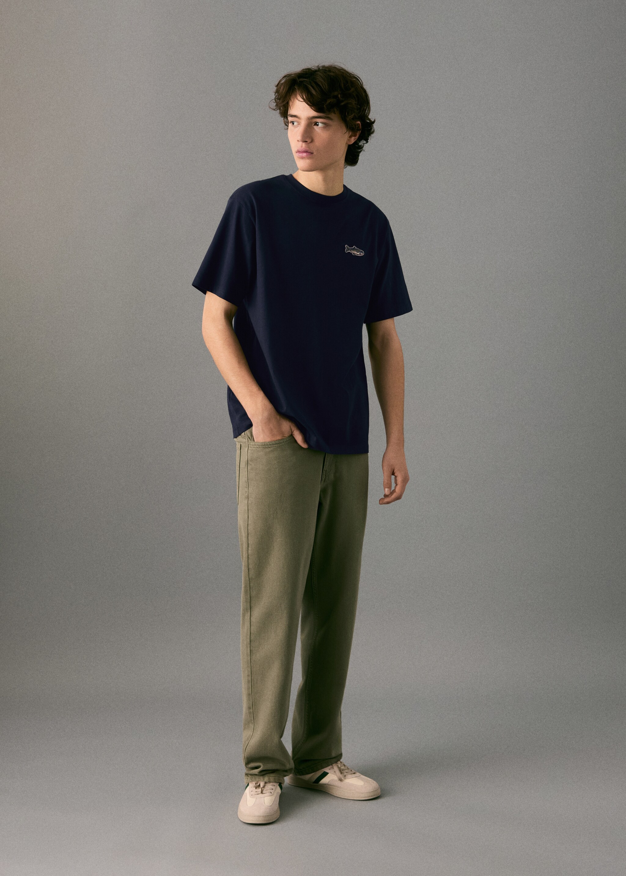 Cotton t-shirt with embroidered fish - General plane, Navy. Ref: 17007778-00.