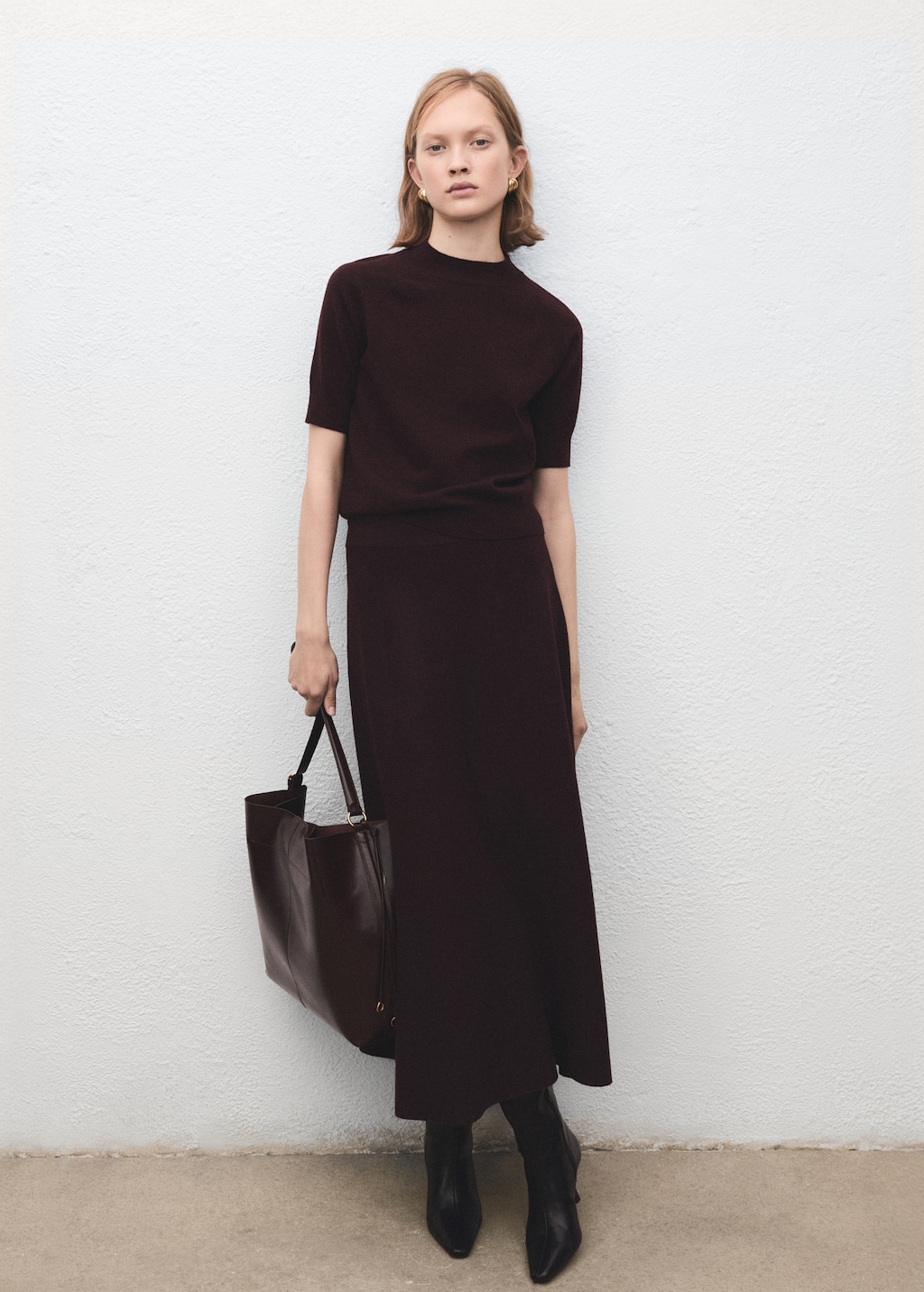 Short-sleeved wool-blend sweater