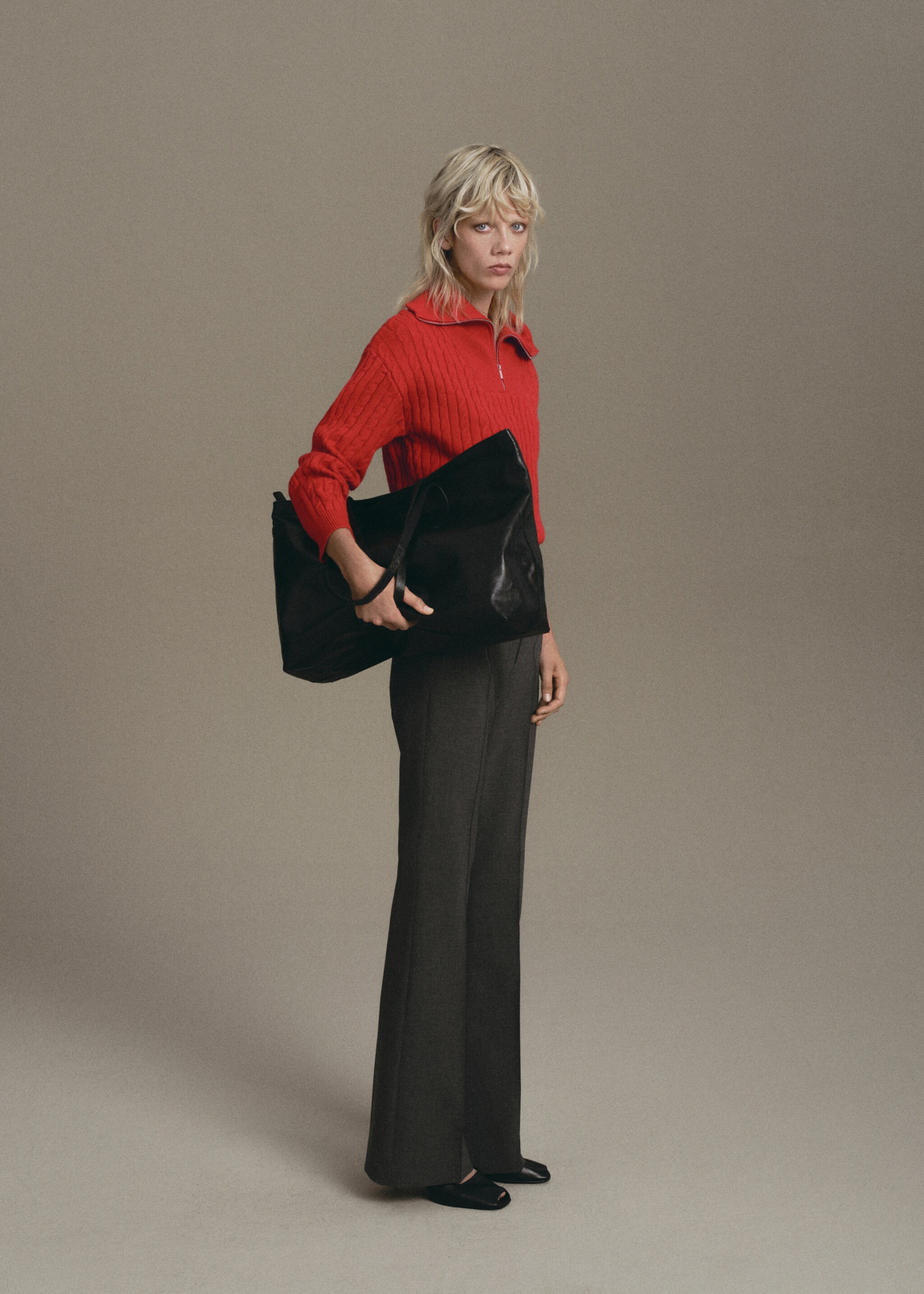 Cable knit zip neck jumper - General plane, Red. Ref: 17007785-00.