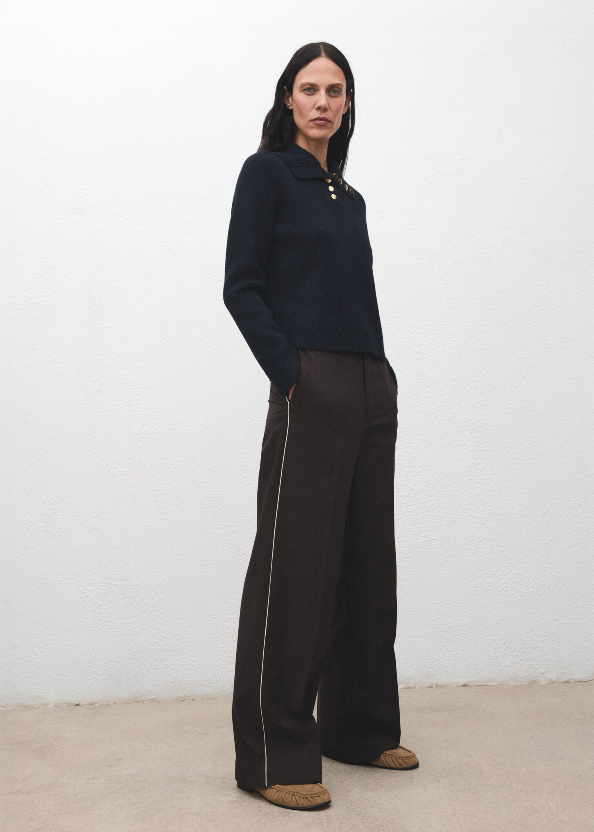 Ribbed polo-neck sweater with buttons - General plane, Dark Navy. Ref: 17007786-00.