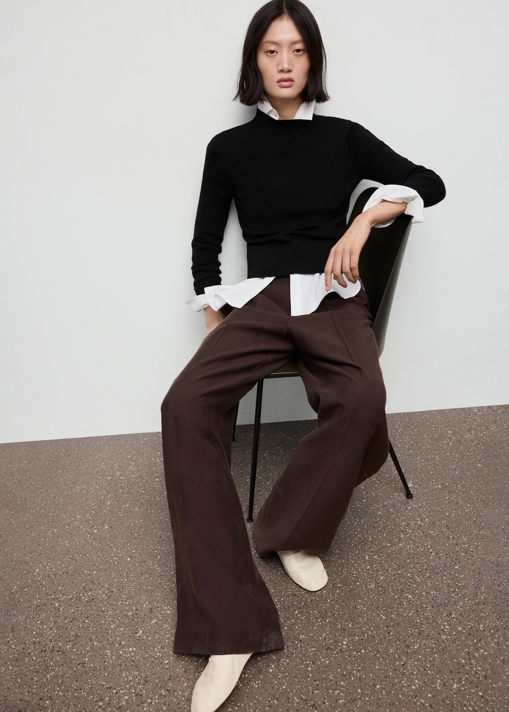 Fitted sweater with perkins neck