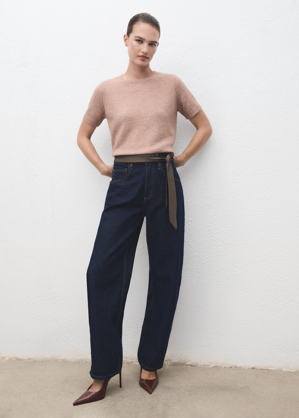 Short-sleeved lurex sweater