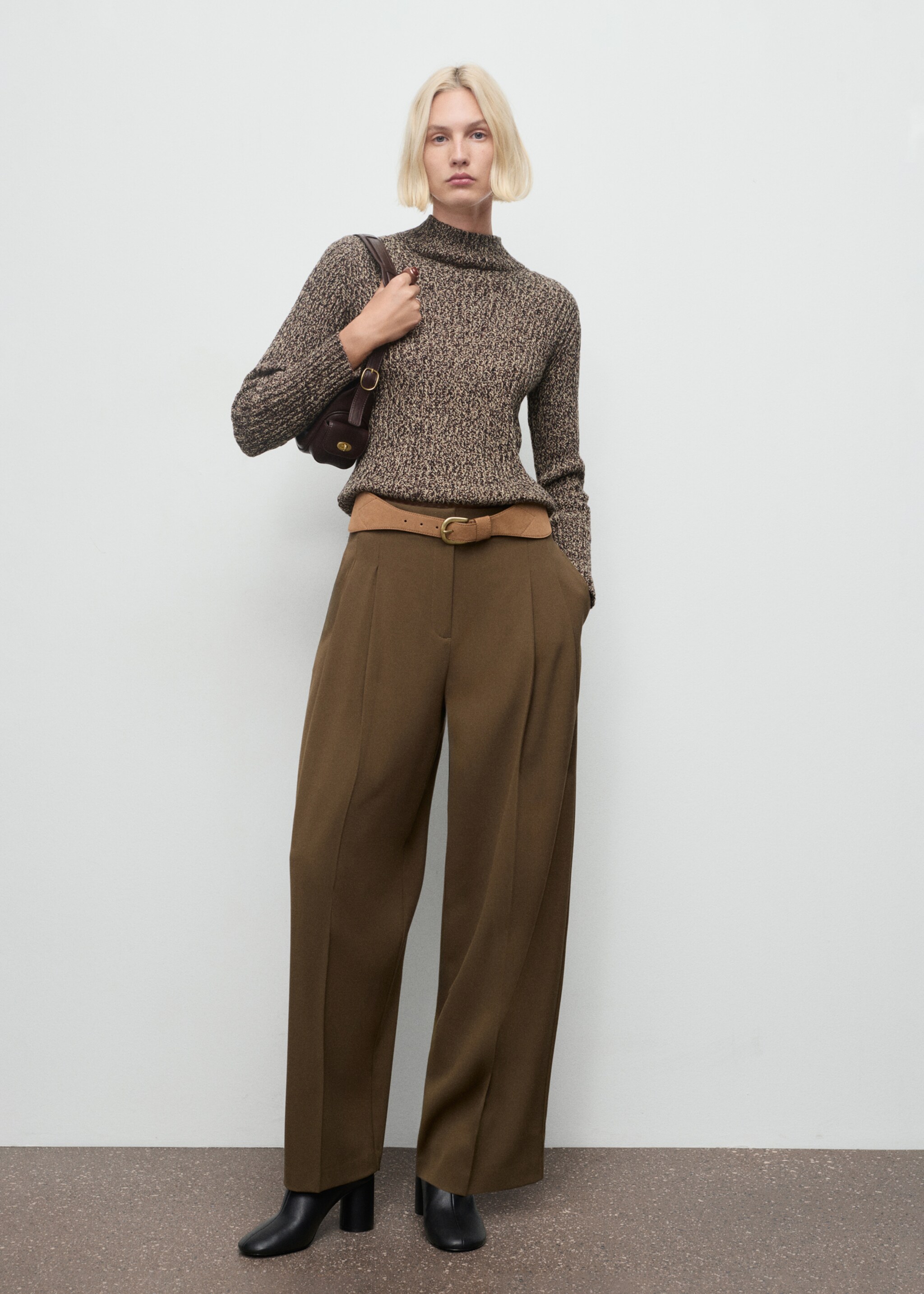 Speckled perkins-neck sweater - General plane, Chocolate. Ref: 17007823-00.