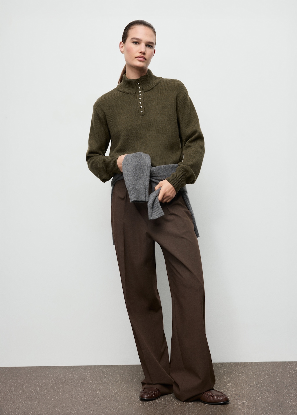 Mango Perkins-neck sweater with button