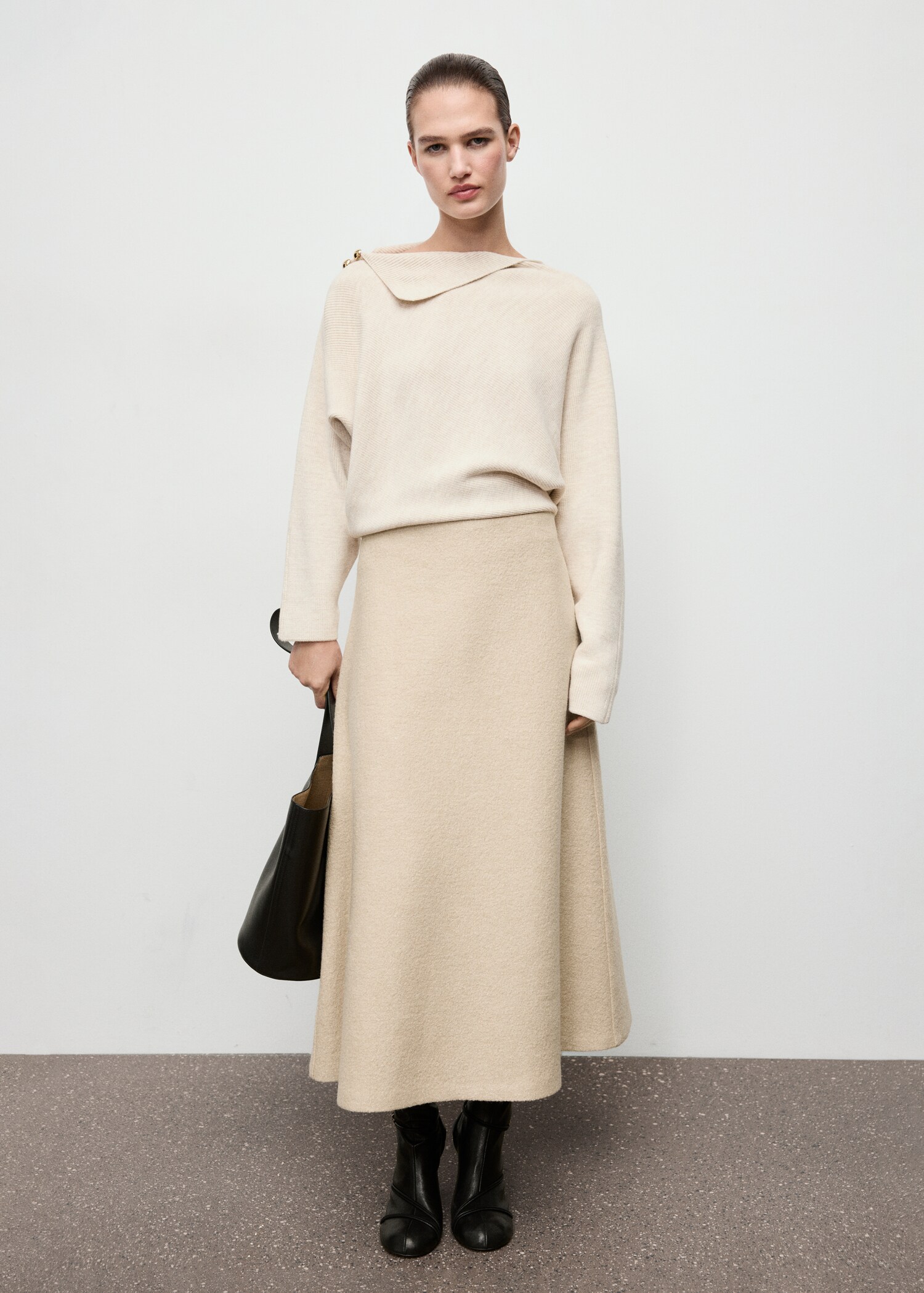 Sweater with asymmetrical neck and jewel buttons - General plane