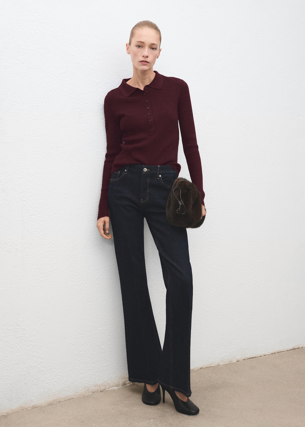 Polo-neck ribbed sweater