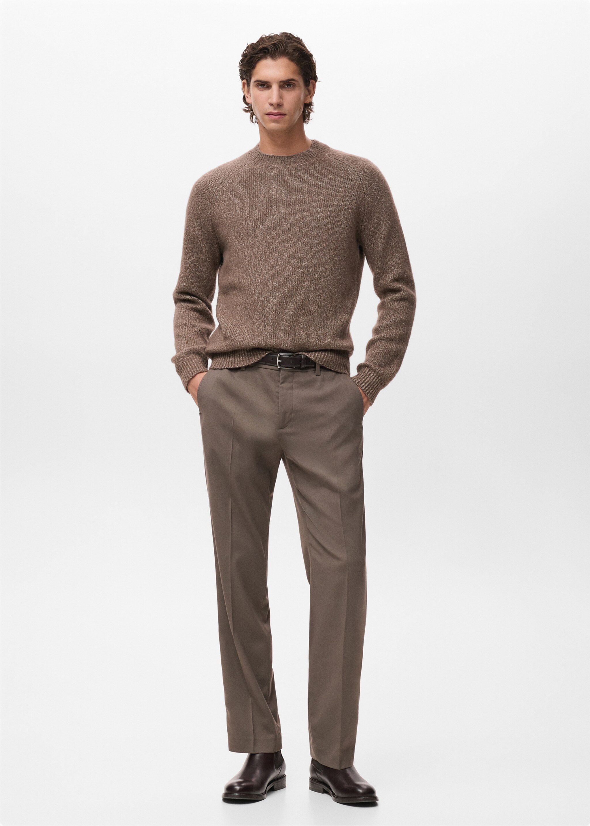 Regular-fit pleated trousers - General plane, Medium Brown. Ref: 17007890-00.