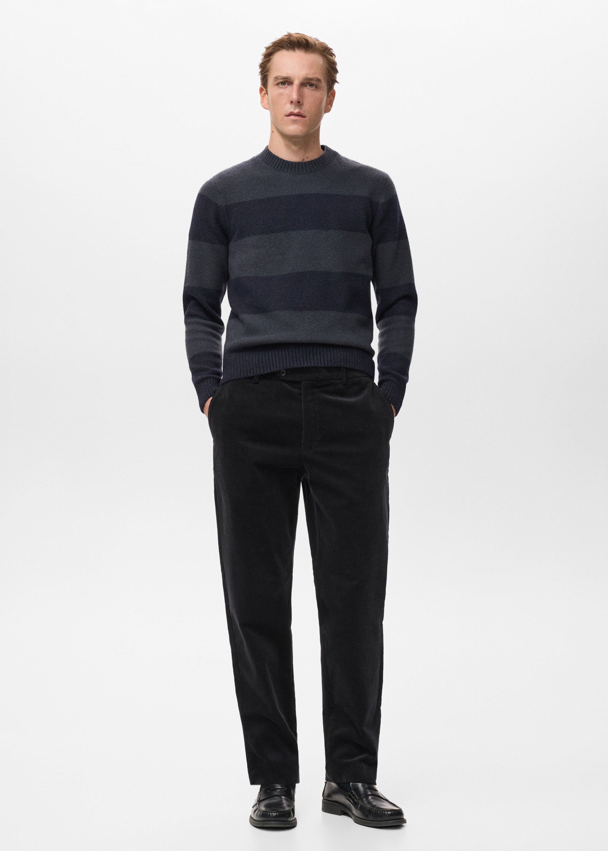 Regular fit corduroy cotton trousers - General plane, Black. Ref: 17007891-00.
