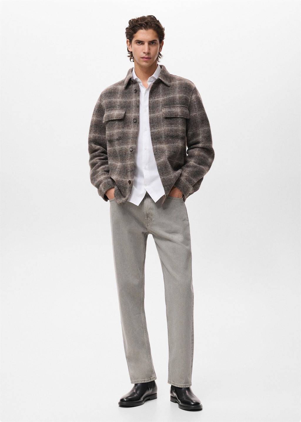 Check wool-blend overshirt
