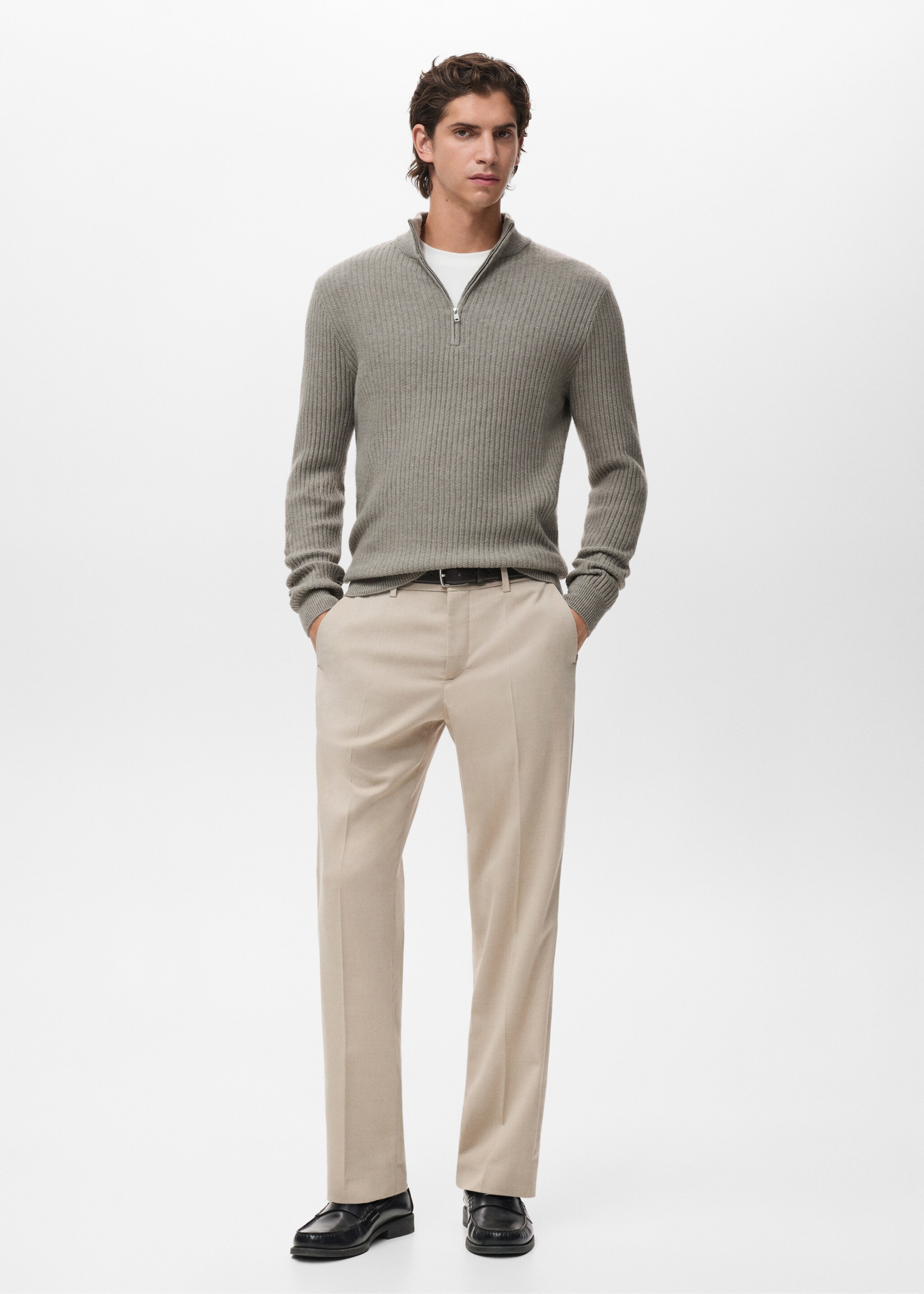 Ribbed sweater with zip neck - General plane, Pastel Green. Ref: 17007899-00.