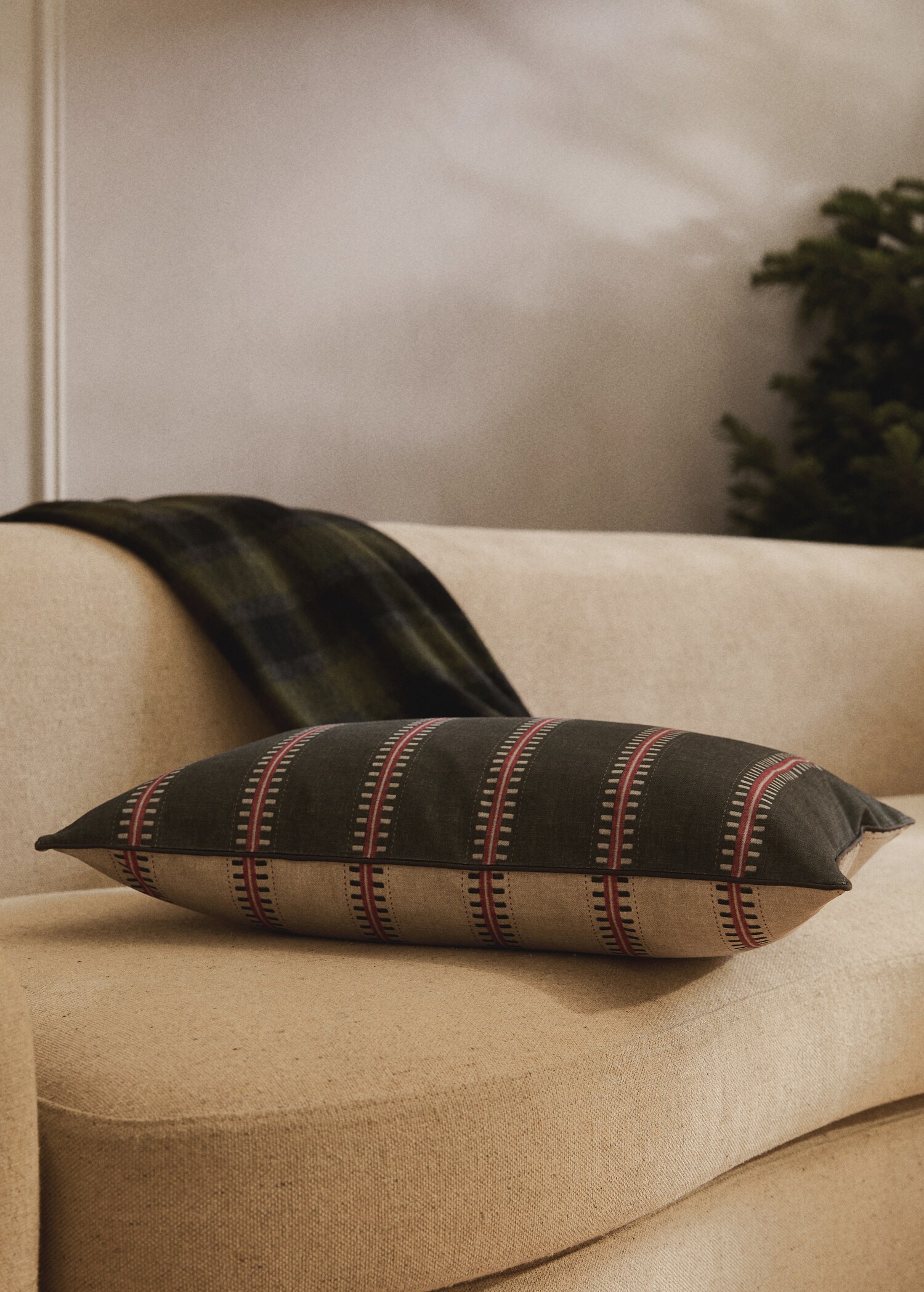 Housse de coussin coton à rayures passepoil 40x60 cm - Plan général