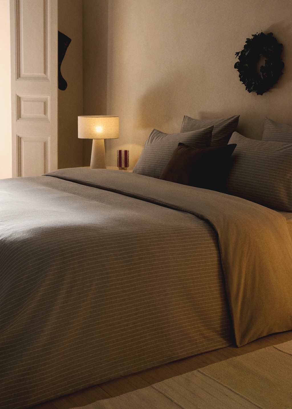 Melange cotton flannel duvet cover with fine-striped yarn for 59.05/63 bed