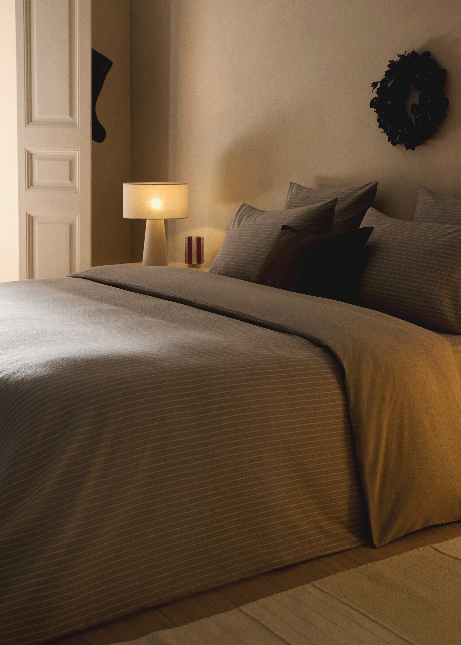 Melange cotton flannel duvet cover with fine-striped yarn for 150/160cm bed - General plane