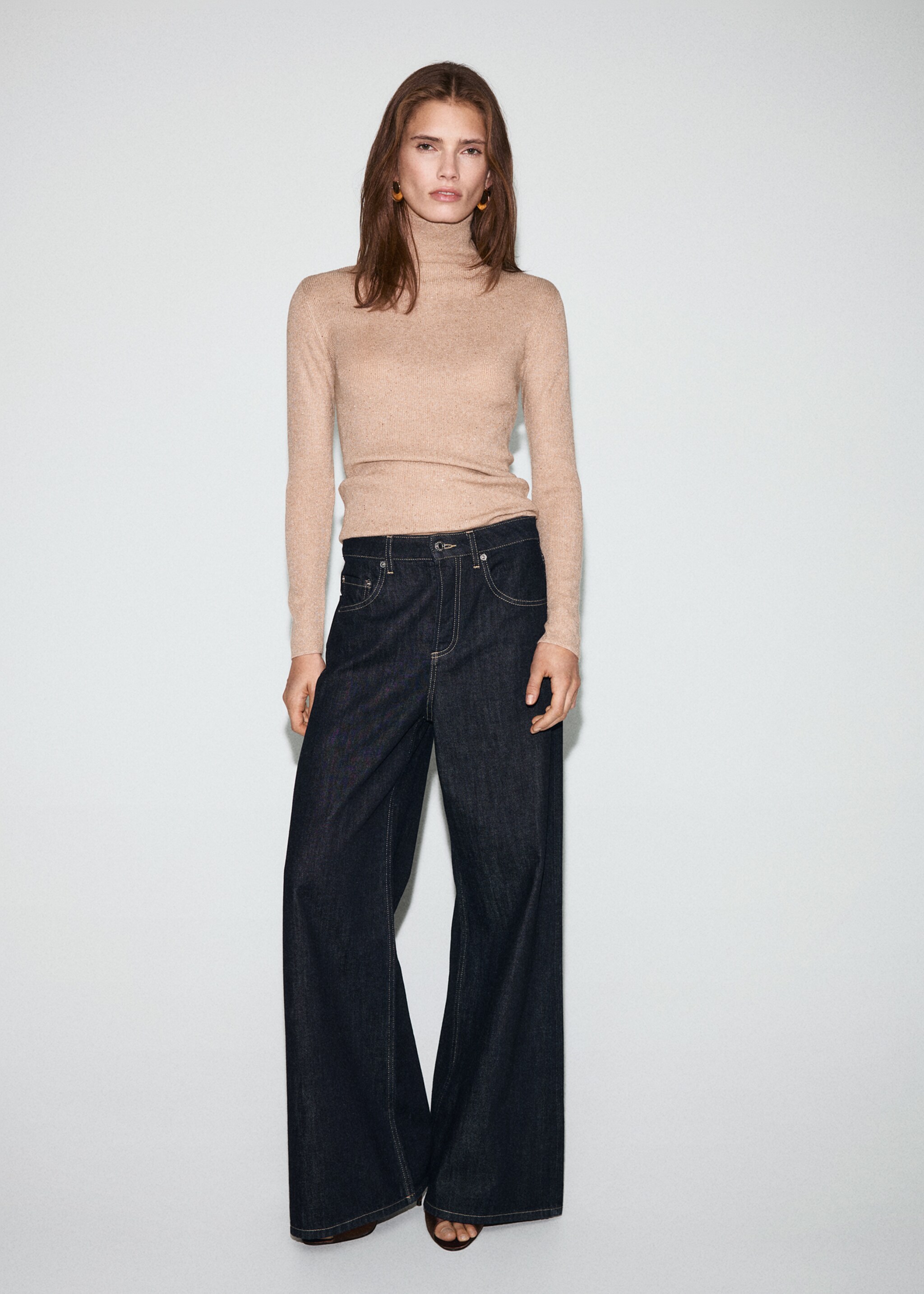Lurex perkins-neck sweater - General plane, Medium Brown. Ref: 17009122-00.