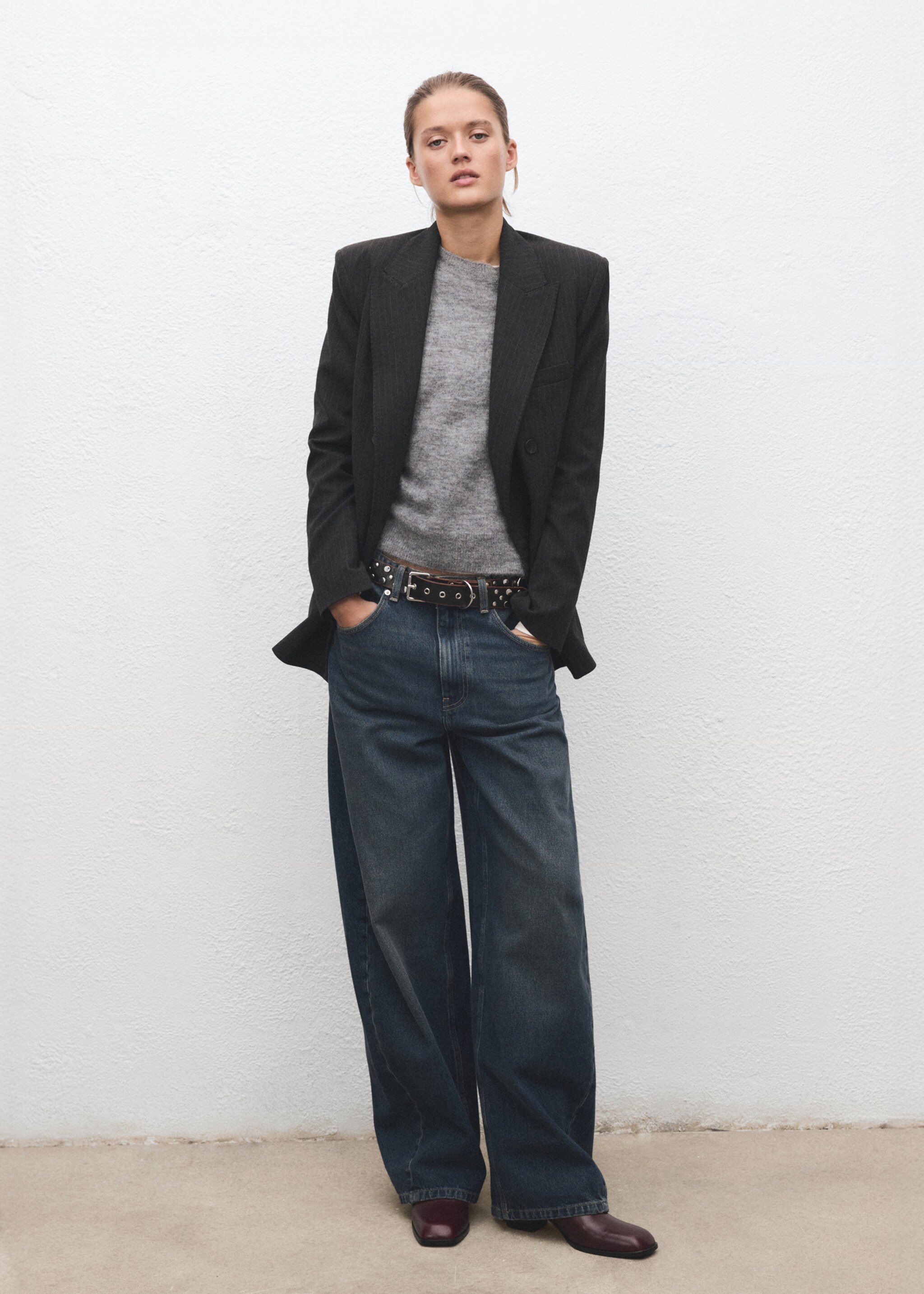 Knitted wool blend sweater - General plane, Grey. Ref: 17009128-00.