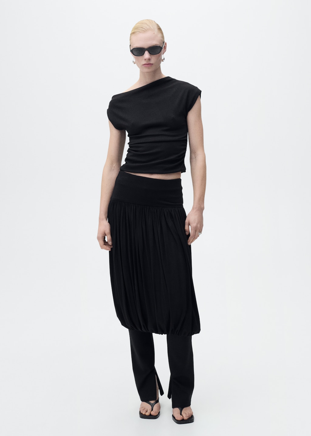 Cotton top with asymmetrical neckline - Women | MANGO USA