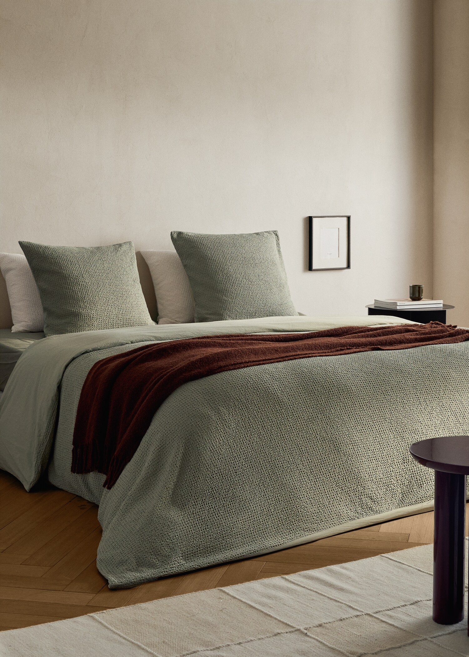 Cotton percale waffle duvet cover Superking bed - General plane