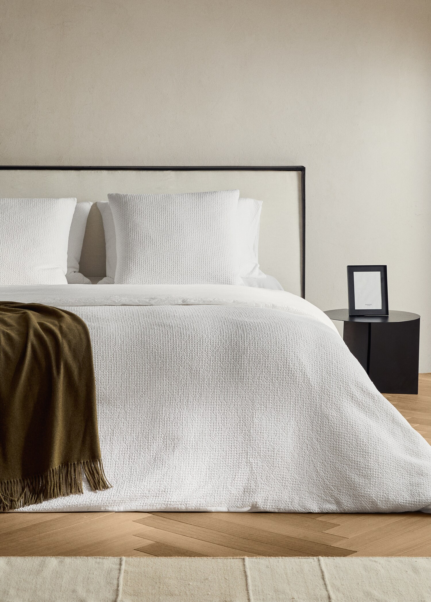 Percale cotton waffle duvet cover Queen bed - General plane