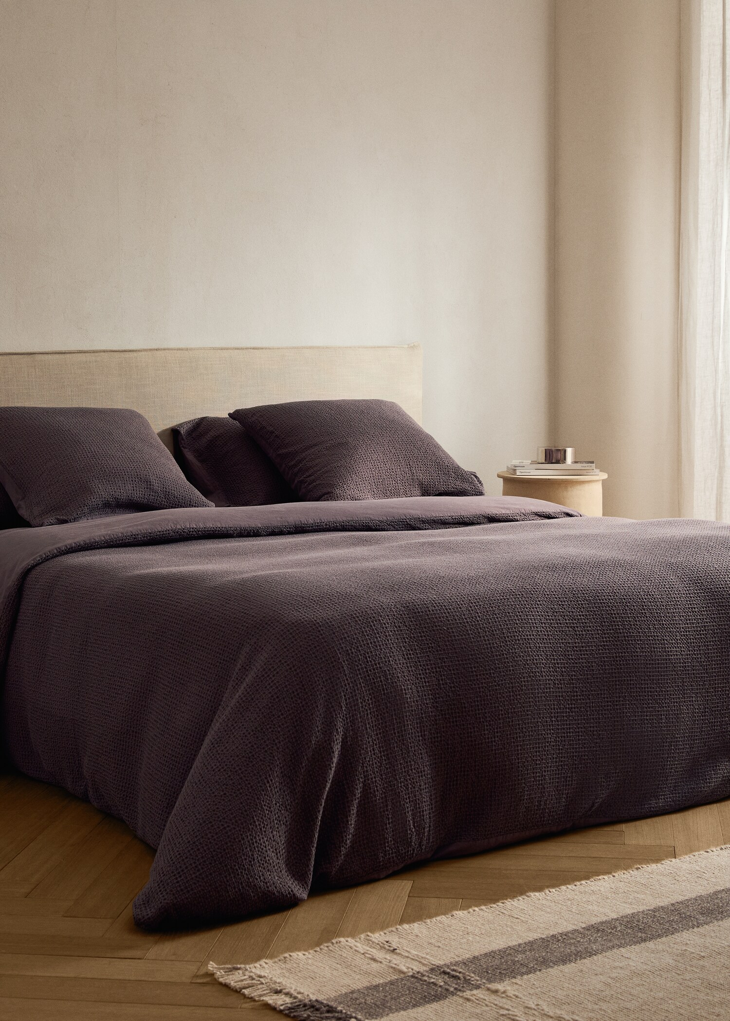 Percale cotton waffle duvet cover Queen bed - General plane