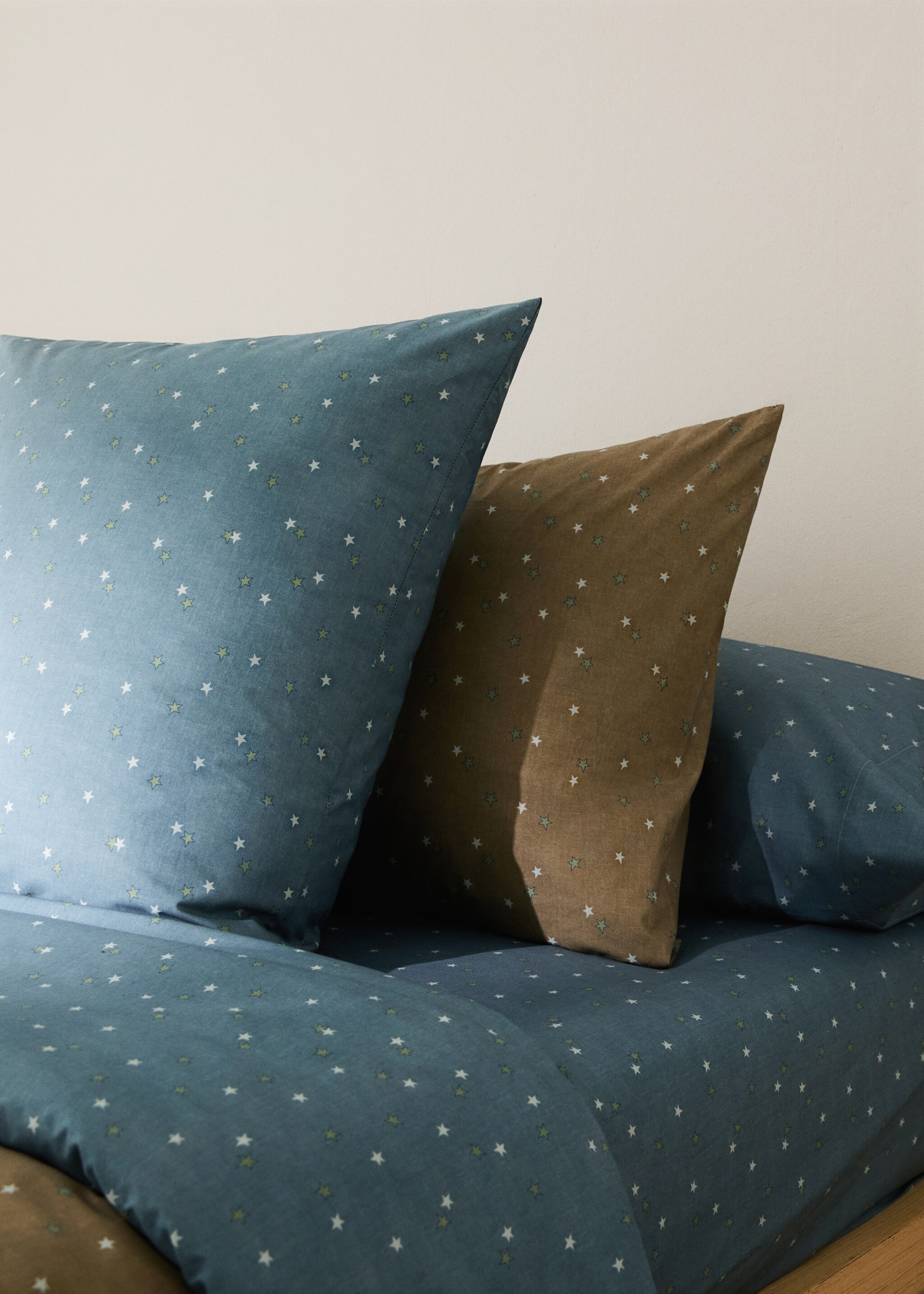 Percale cotton children's star-print pillowcase 45x110 cm - General plane, Blue. Ref: 17011624-00.