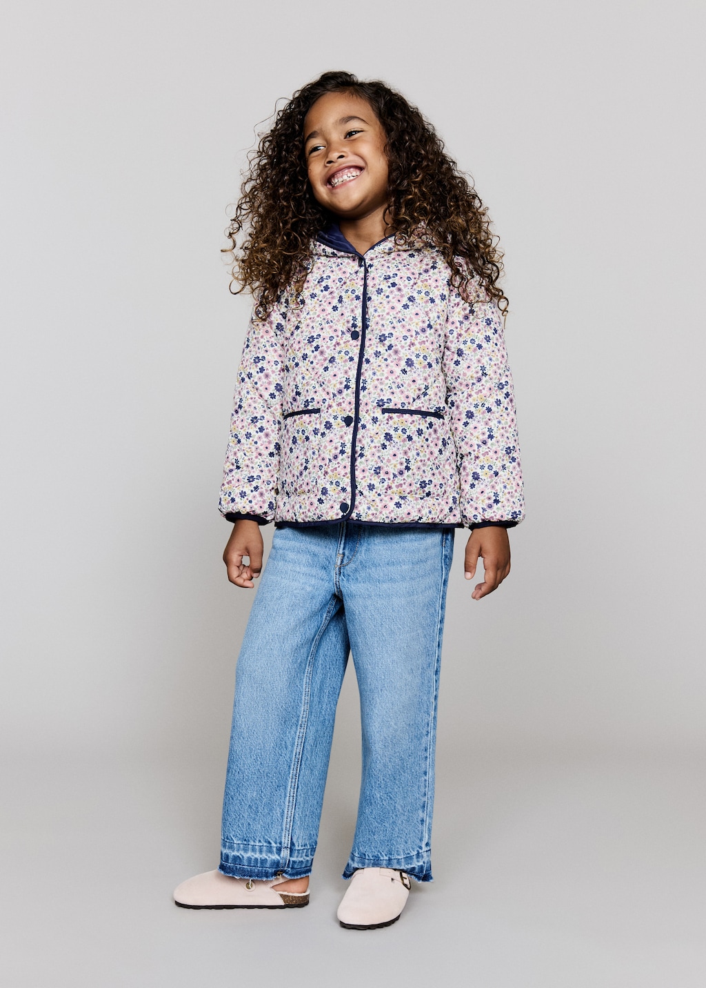 Flowers print quilted anorak