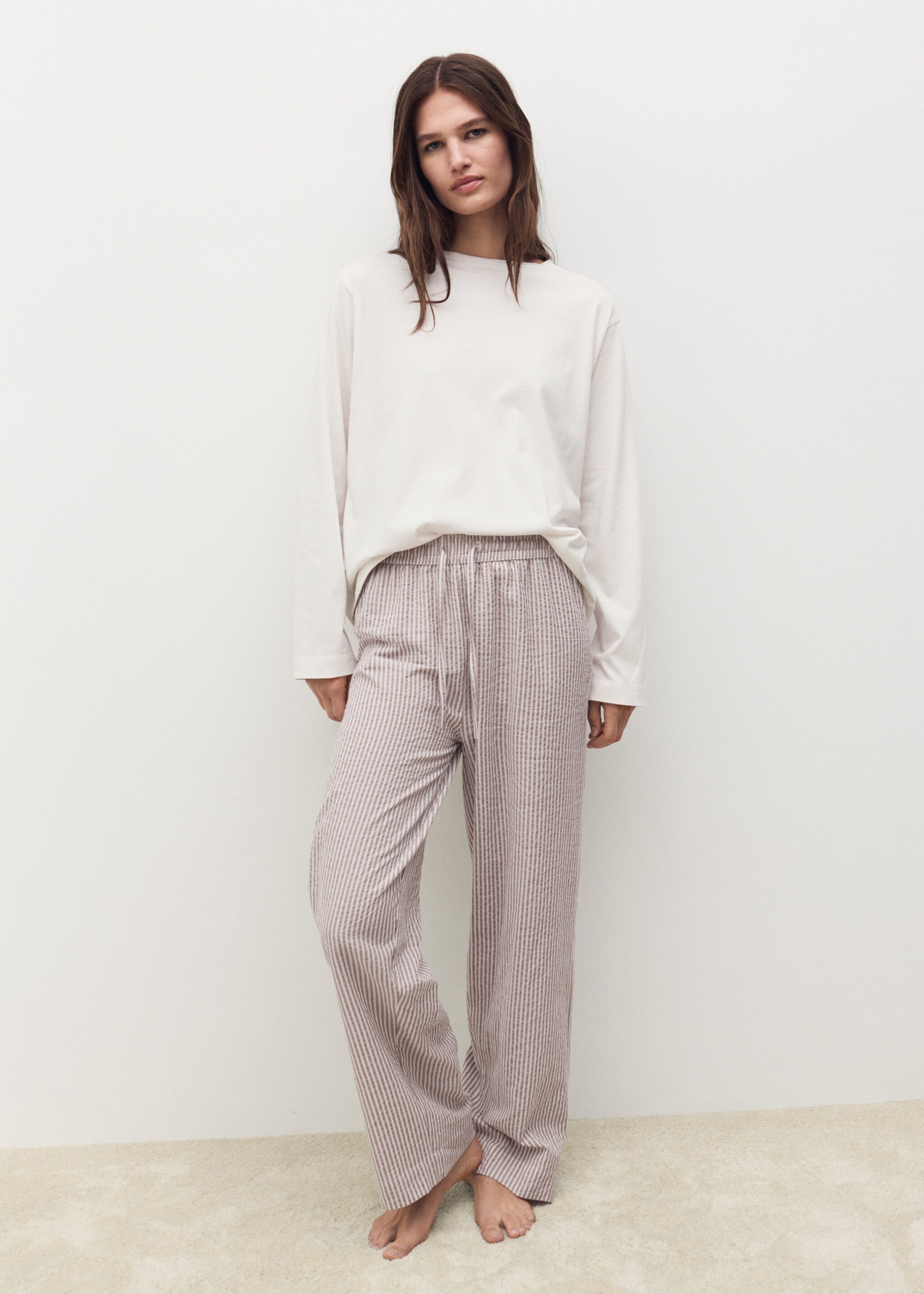 Seersucker striped two-piece pajamas - General plane