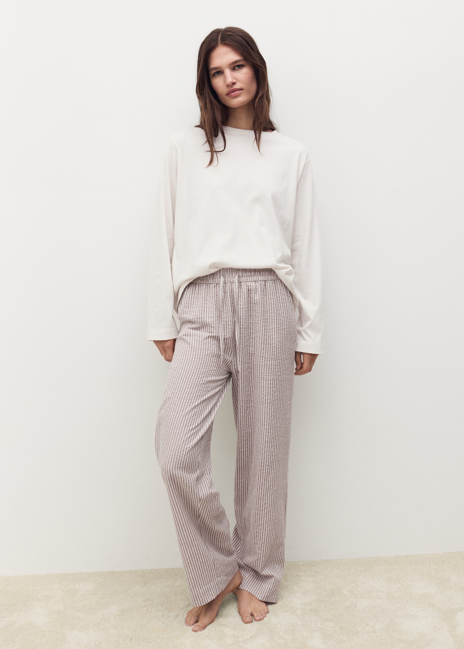 Seersucker striped two-piece pajamas - General plane