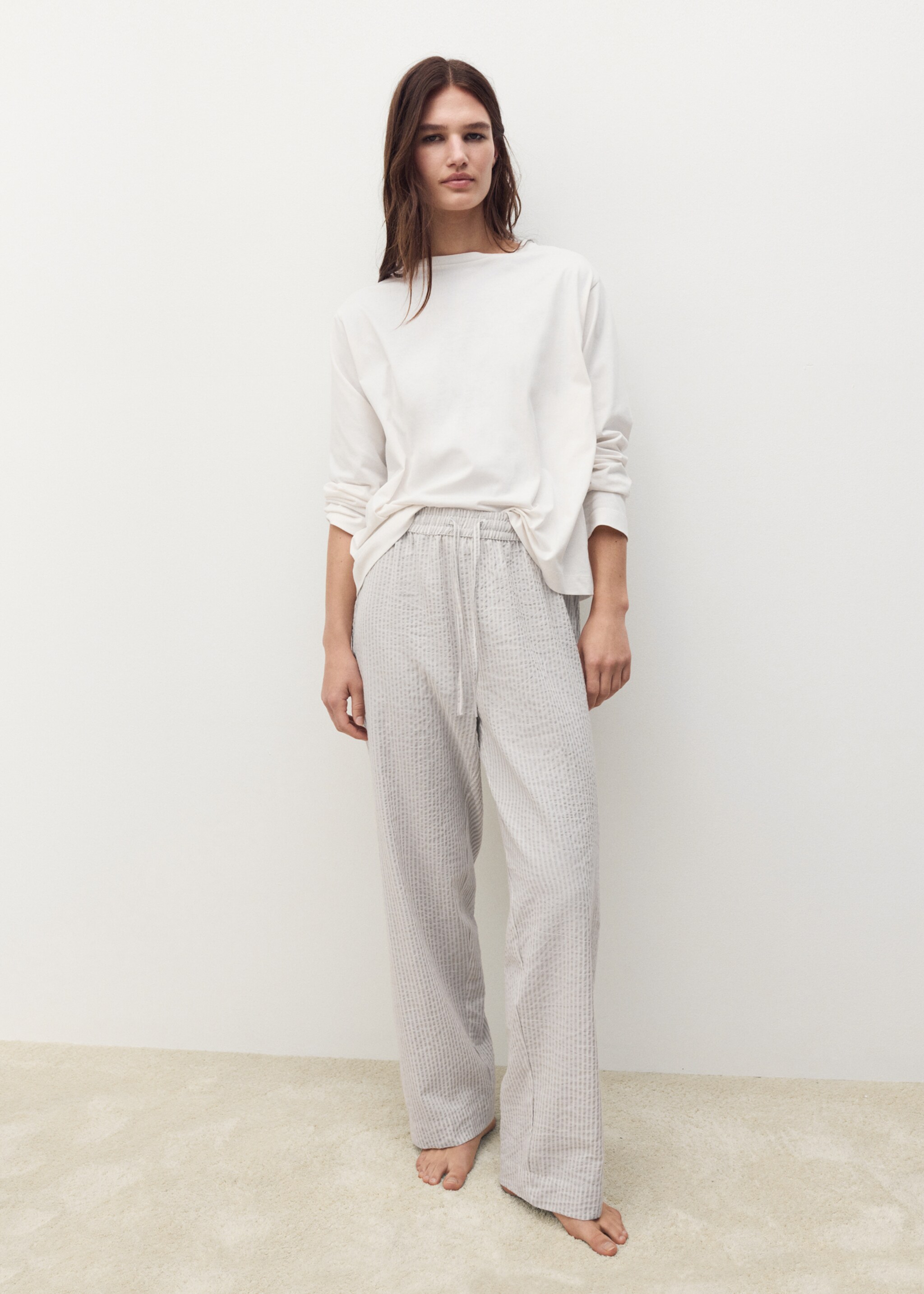 Seersucker striped two-piece pajamas - General plane