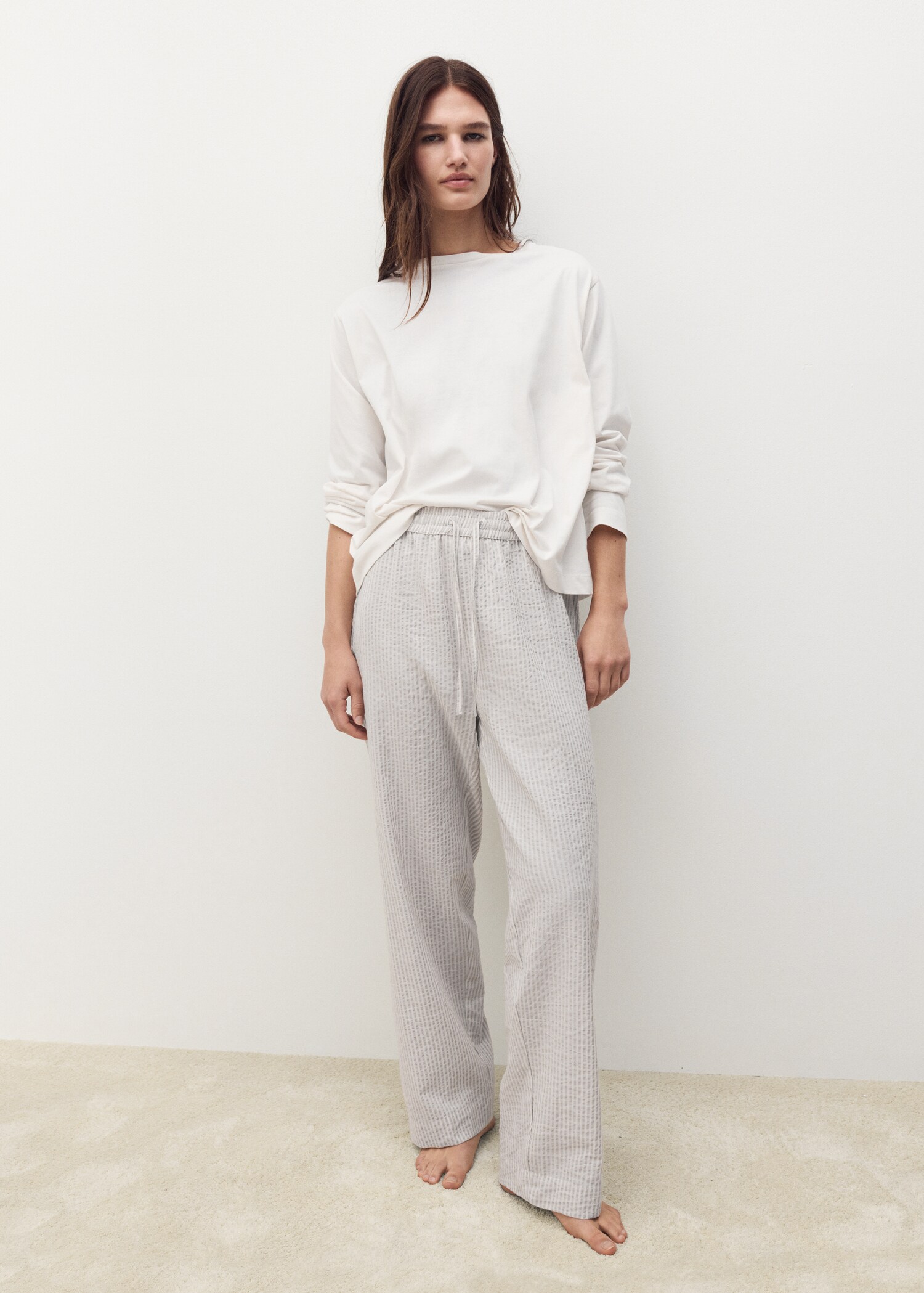 Seersucker striped two-piece pajamas - General plane
