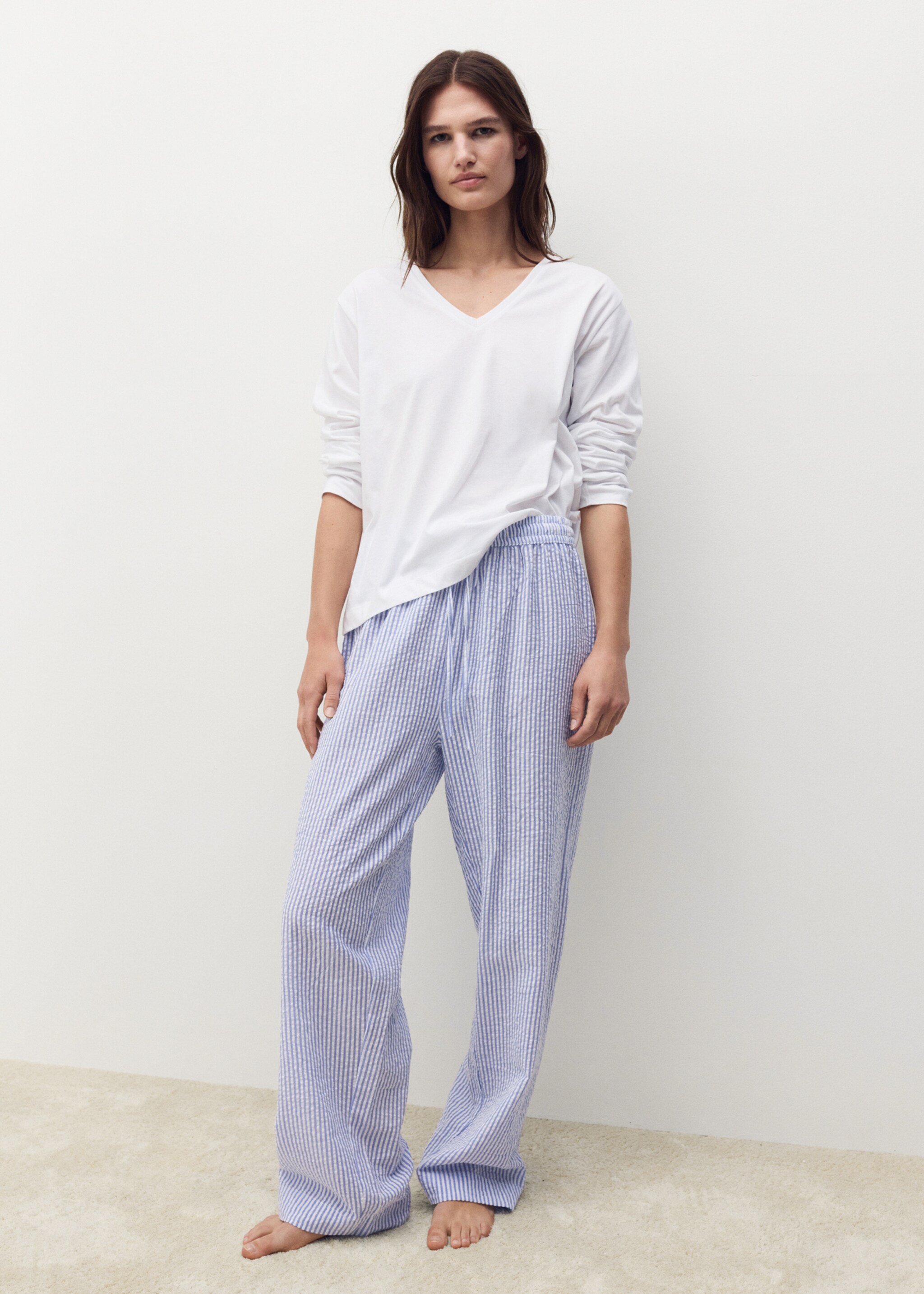 Seersucker striped two-piece pajamas - General plane