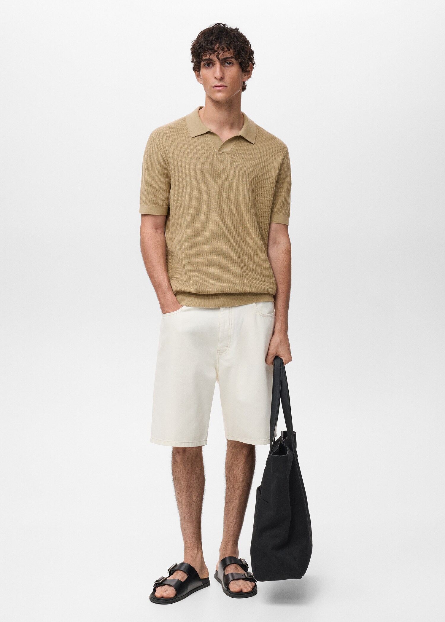Crochet cotton polo shirt - General plane