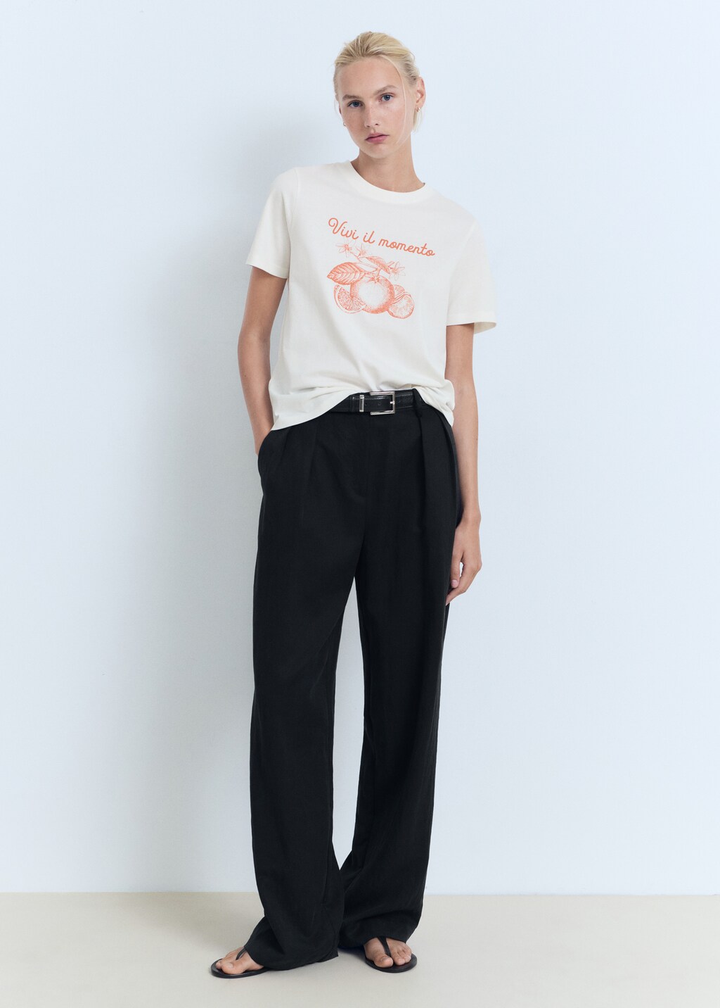 Mango Printed cotton-blend t-shirt